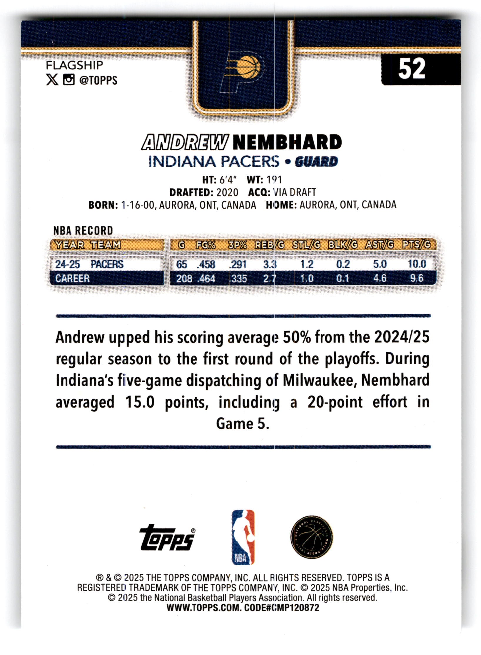 2025 Topps Flagship Andrew Nembhard #52