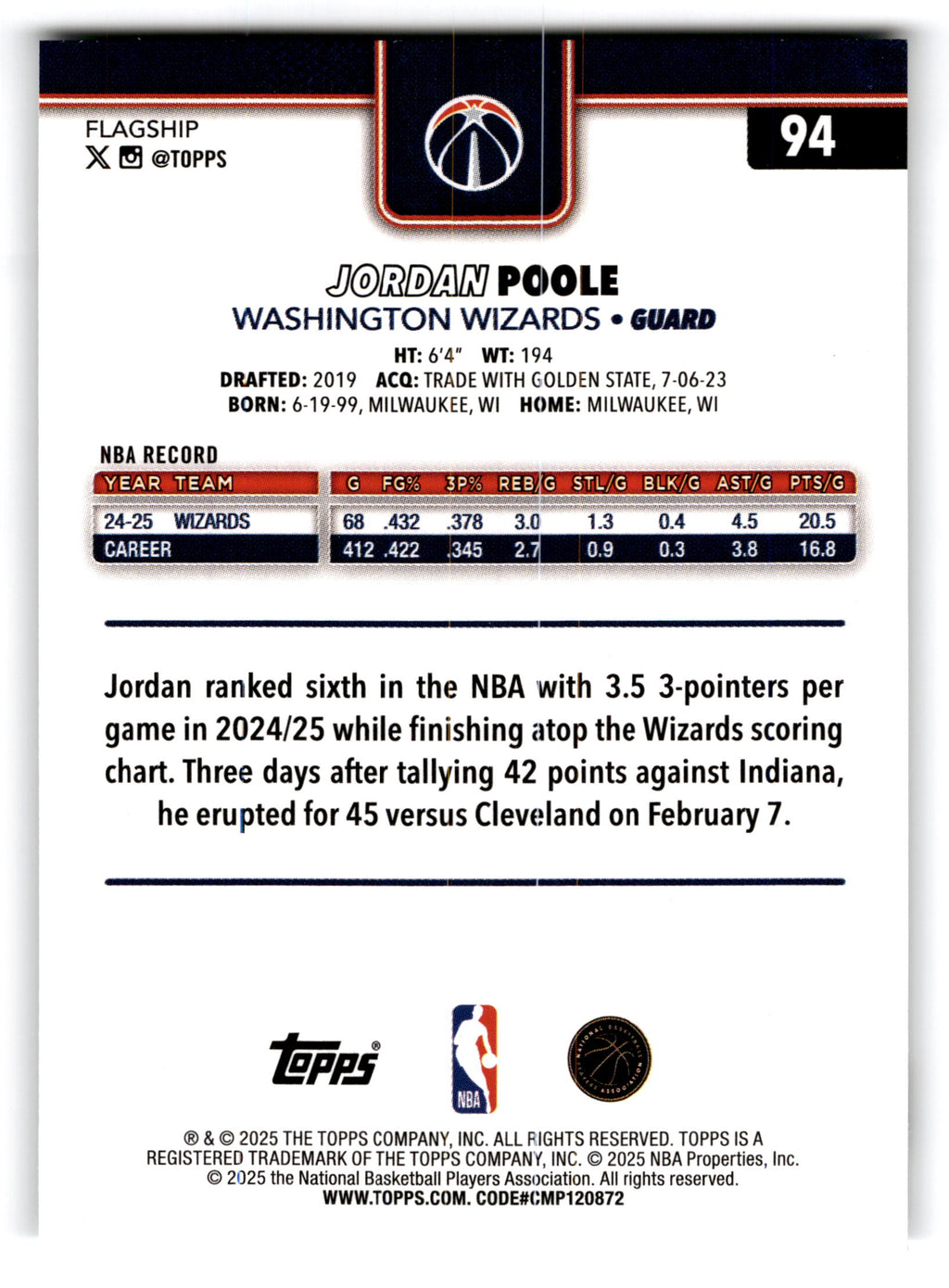 2025 Topps Flagship Jordan Poole #94