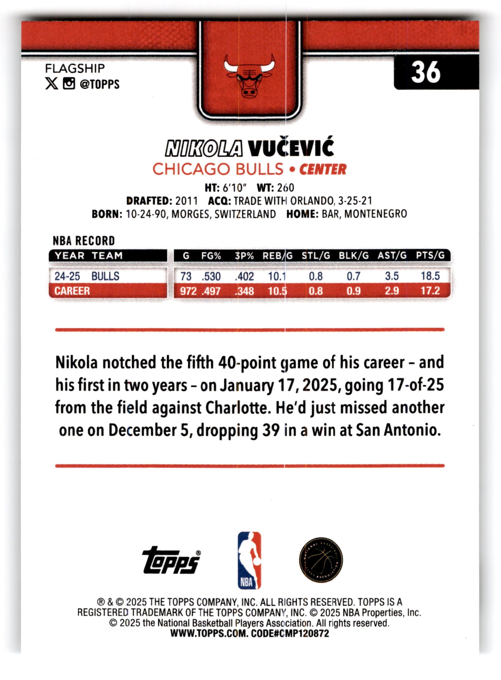 2025 Topps Nikola Vucevic #36