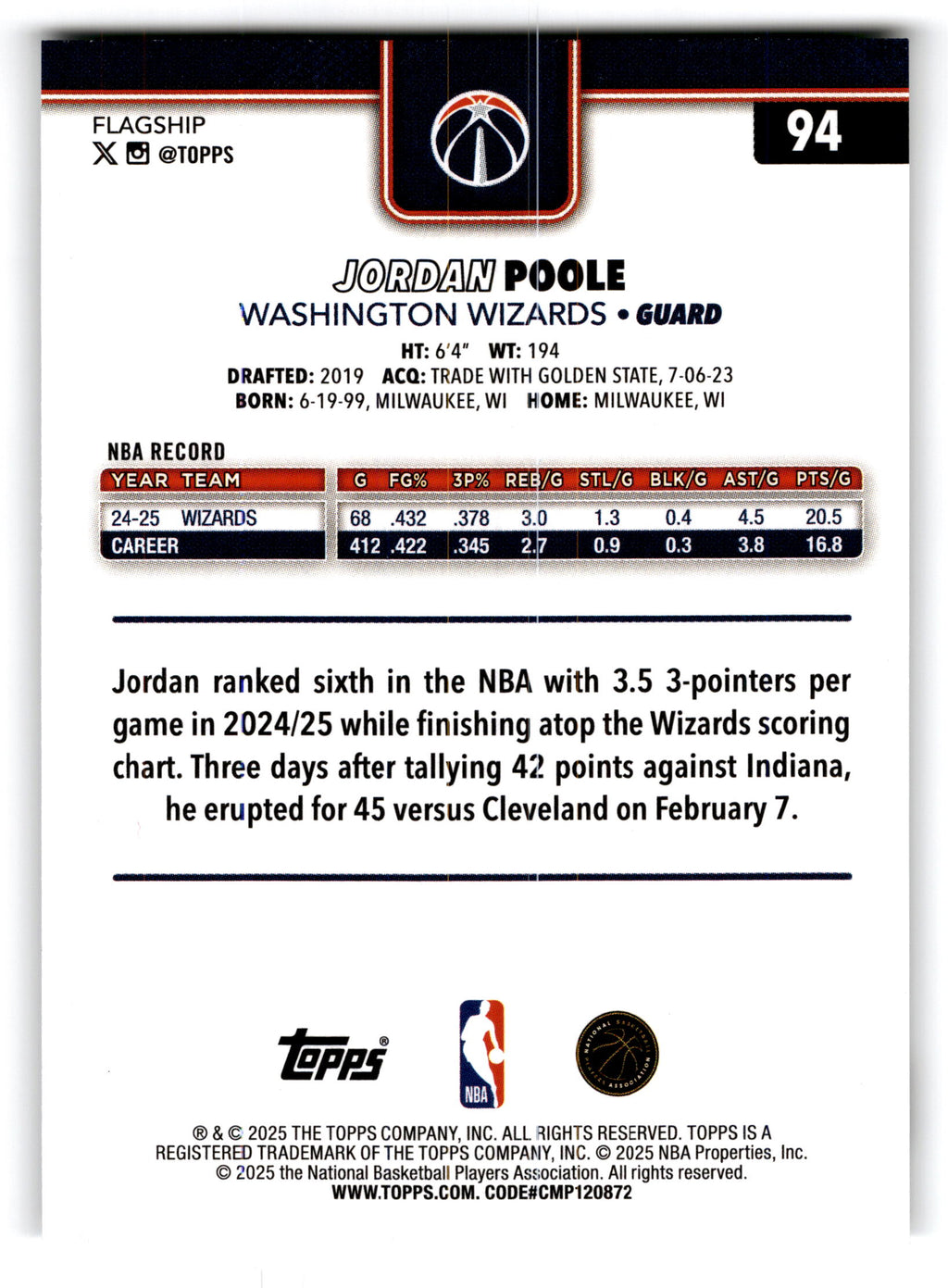 2025 Topps Flagship Jordan Poole #94