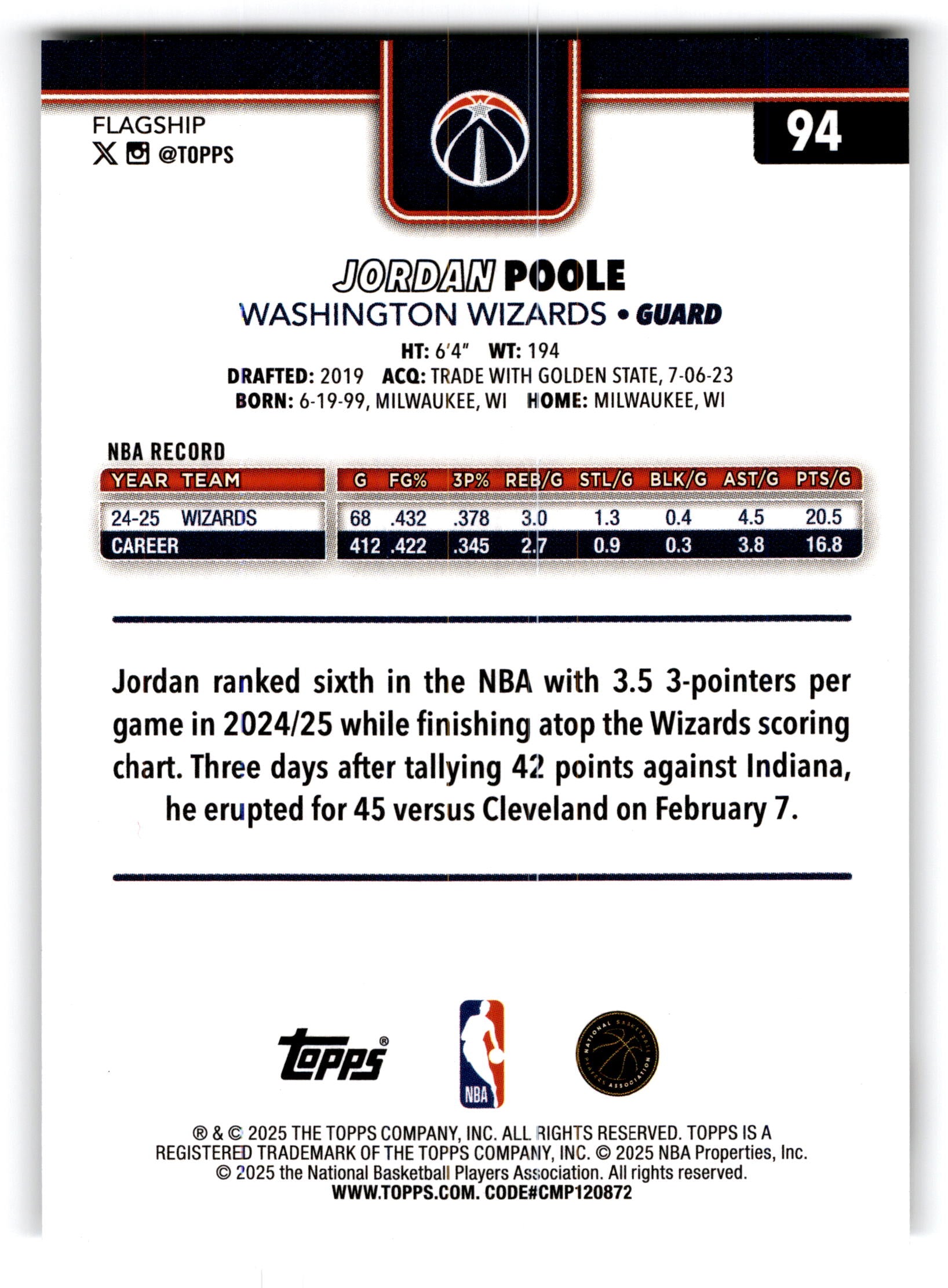 2025 Topps Flagship Jordan Poole #94
