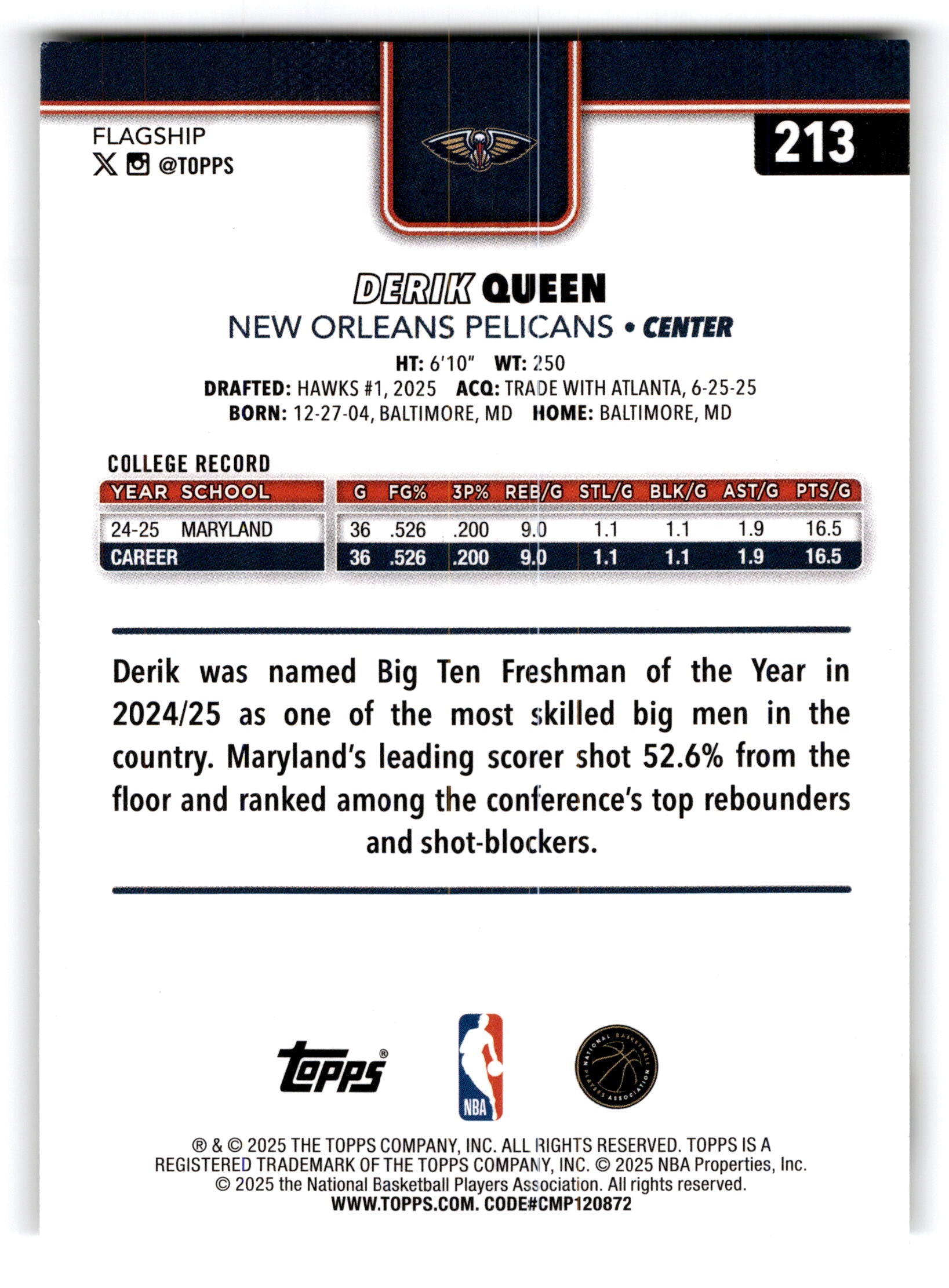 2025 Topps Flagship Derik Queen #213 RC