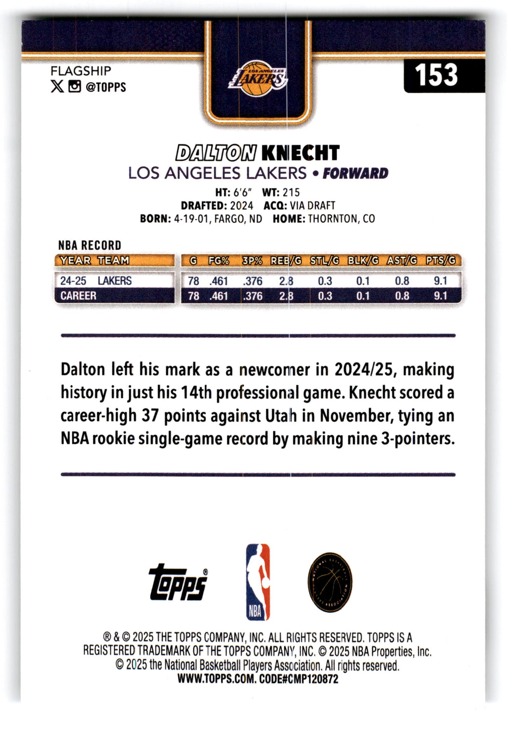 2025 Topps Flagship Dalton Knecht #153