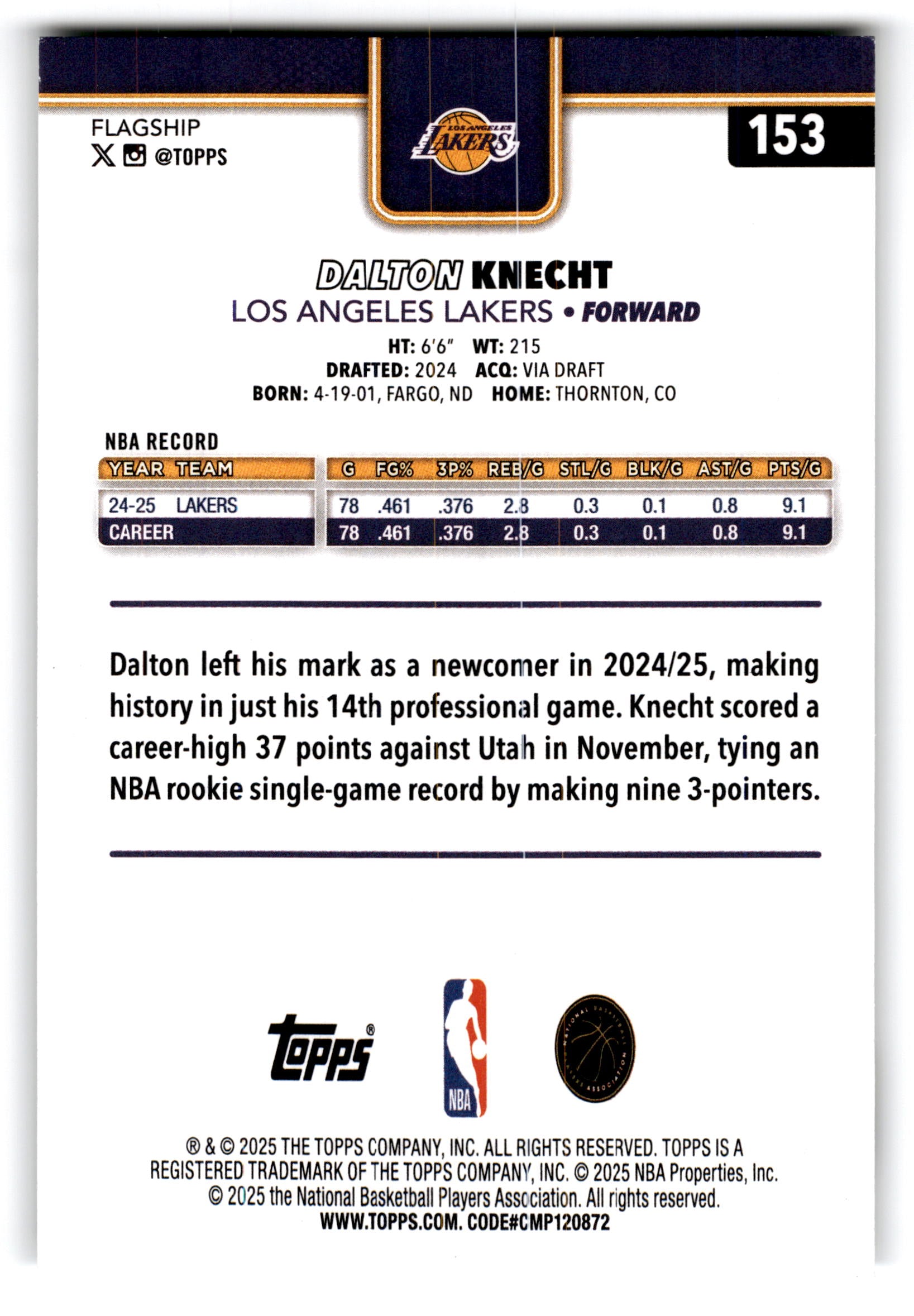 2025 Topps Flagship Dalton Knecht #153