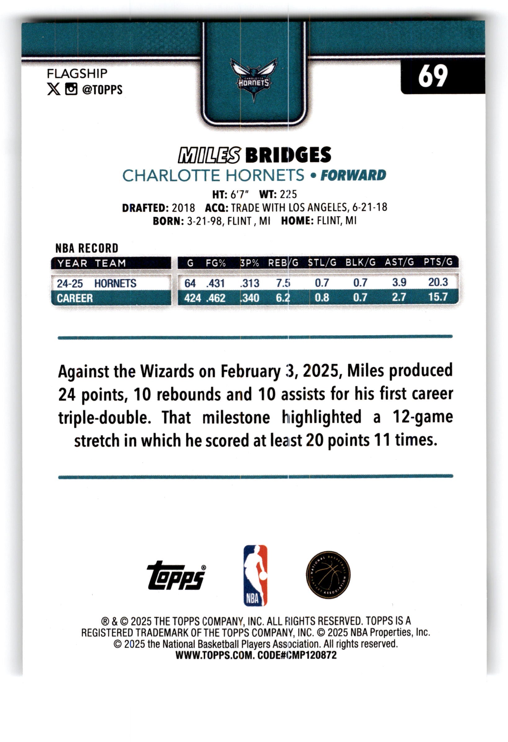 2025 Topps Flagship Miles Bridges #69