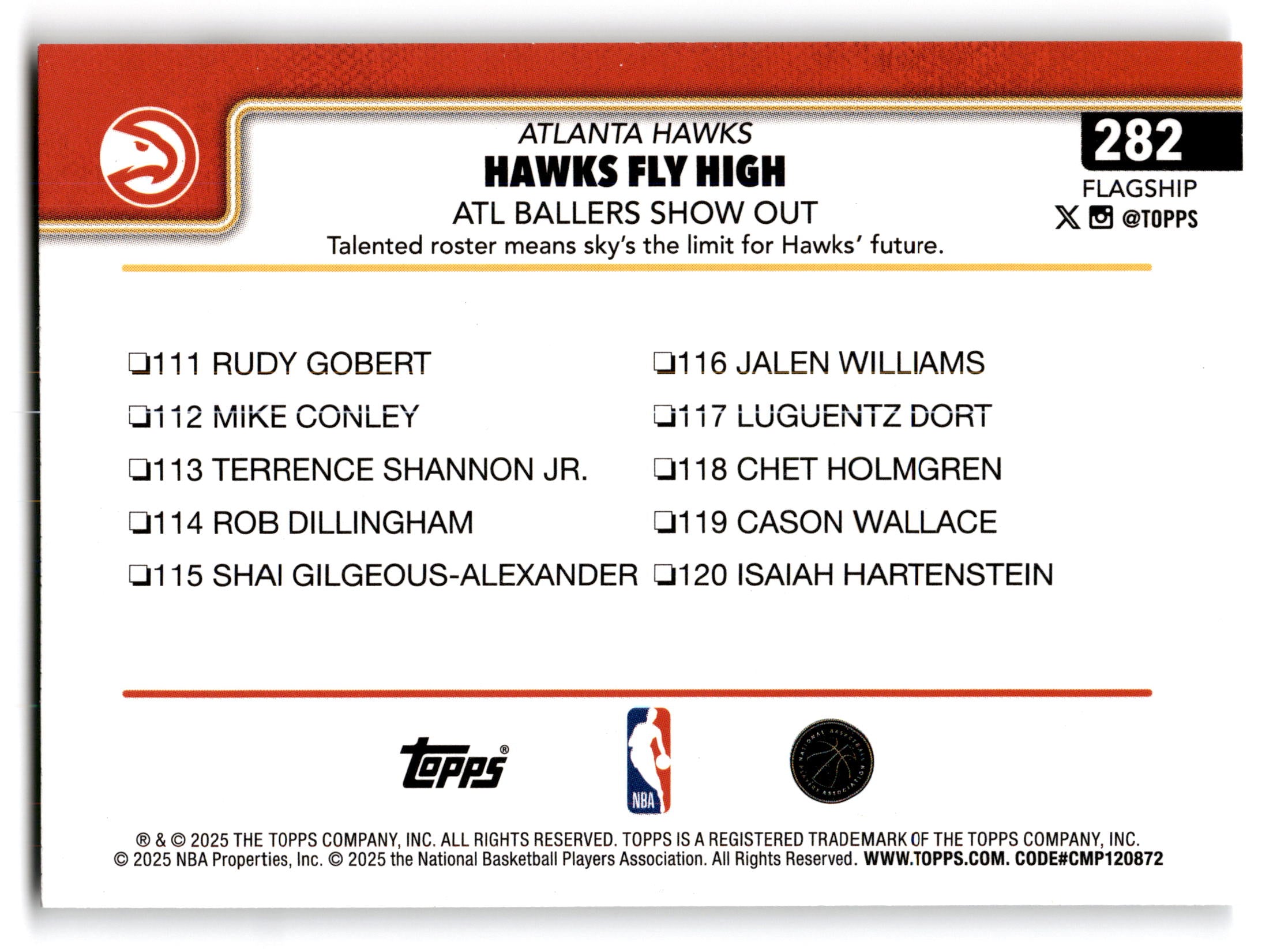 2025 Topps Flagship Cason Wallace Chet Holmgren Terrence Shannon Jr. Rudy Gobert Jalen Williams Mike Conley Rob Dillingham Isaiah Hartenstein Shai Gilgeous-Alexander Luguentz Dort #282