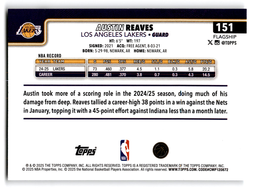 2025 Topps Flagship Basketball Austin Reaves #151