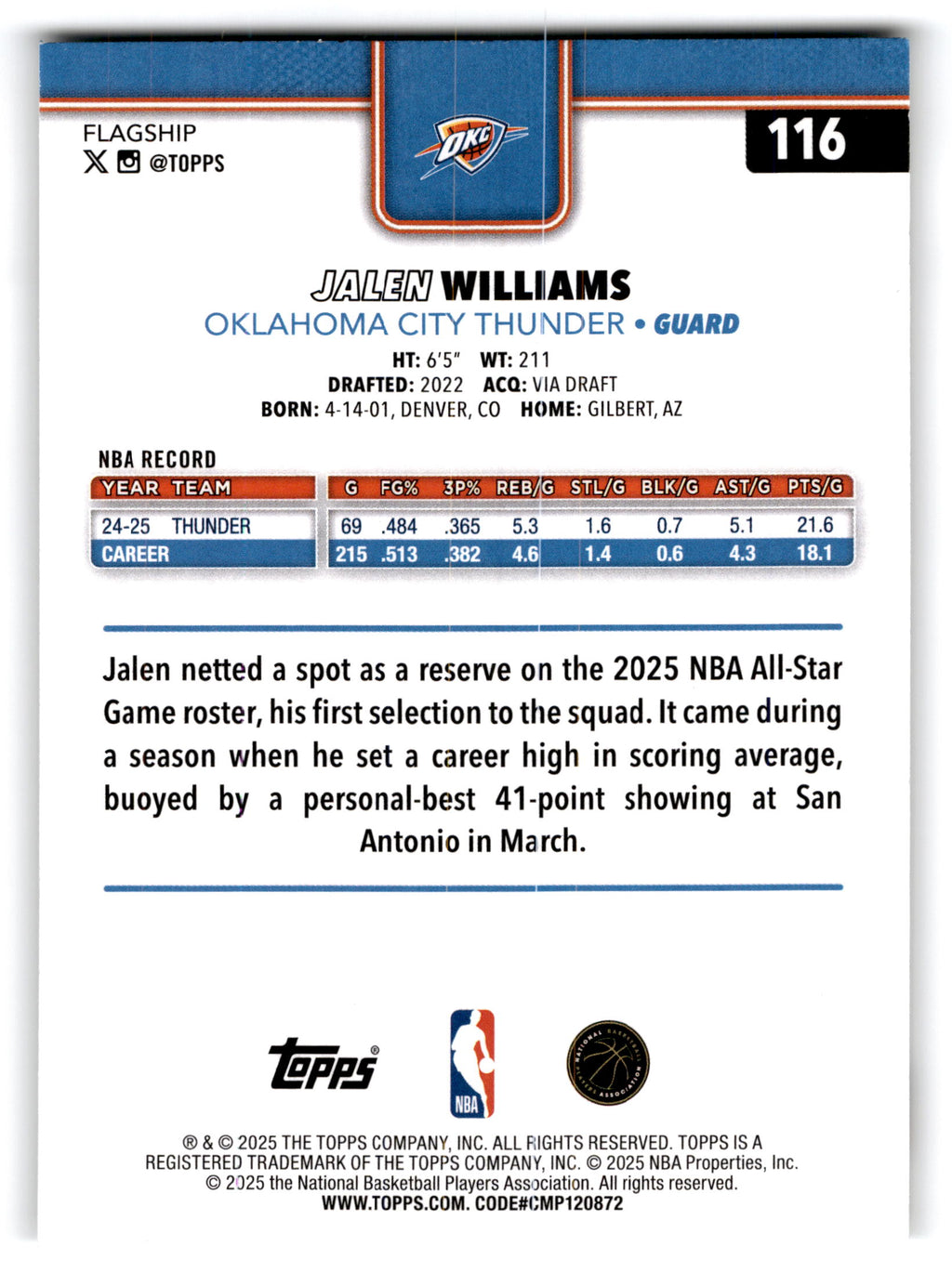 2025 Topps Jalen Williams #116