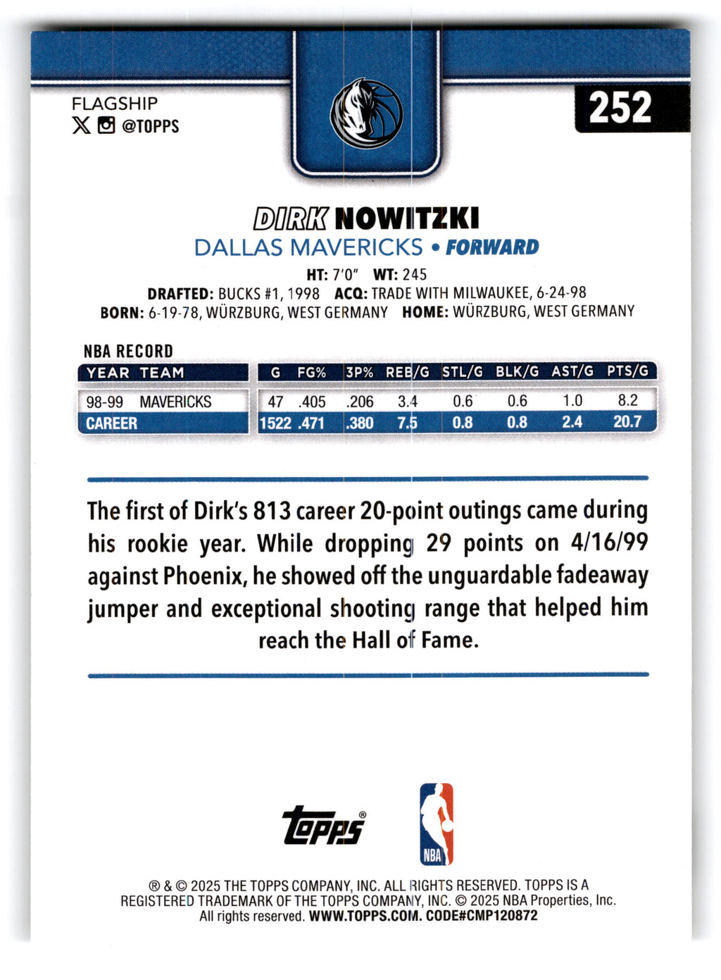 2025 Topps Flagship Basketball Dirk Nowitzki #252