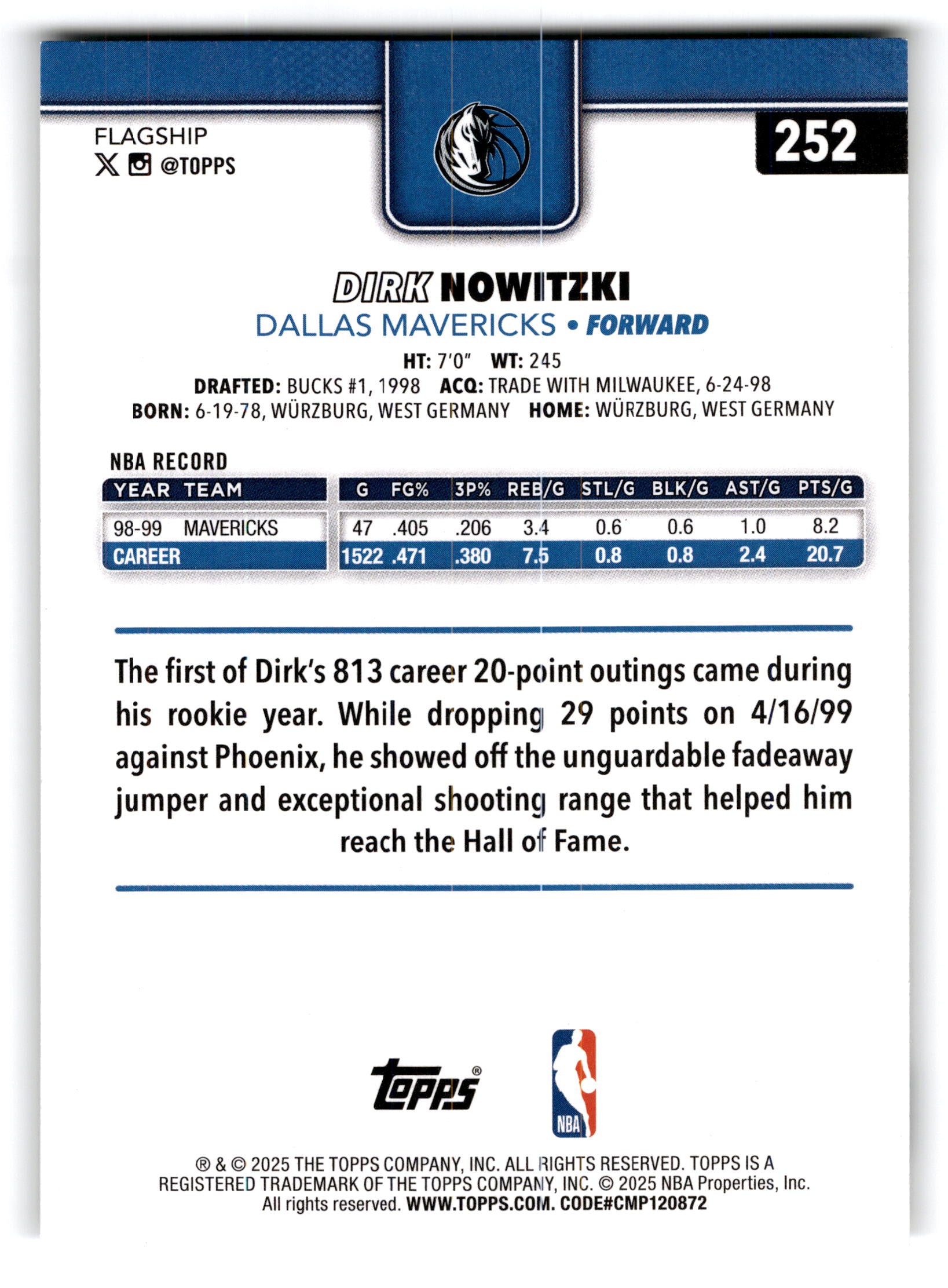 2025 Topps Flagship Basketball Dirk Nowitzki #252