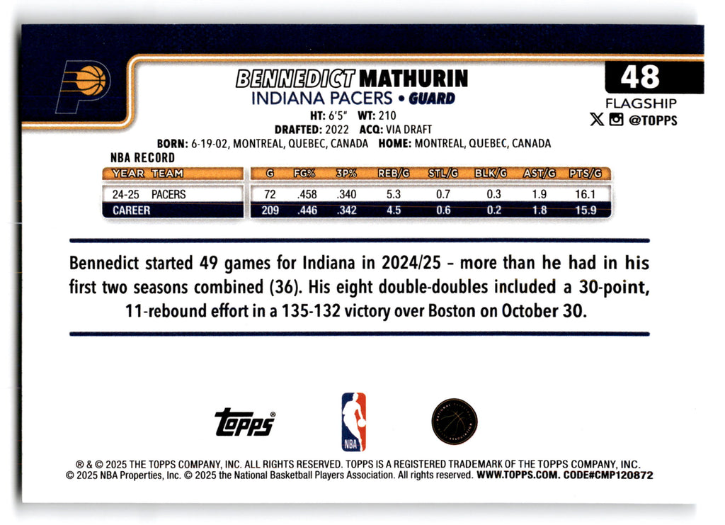2025 Topps Flagship Bennedict Mathurin #48