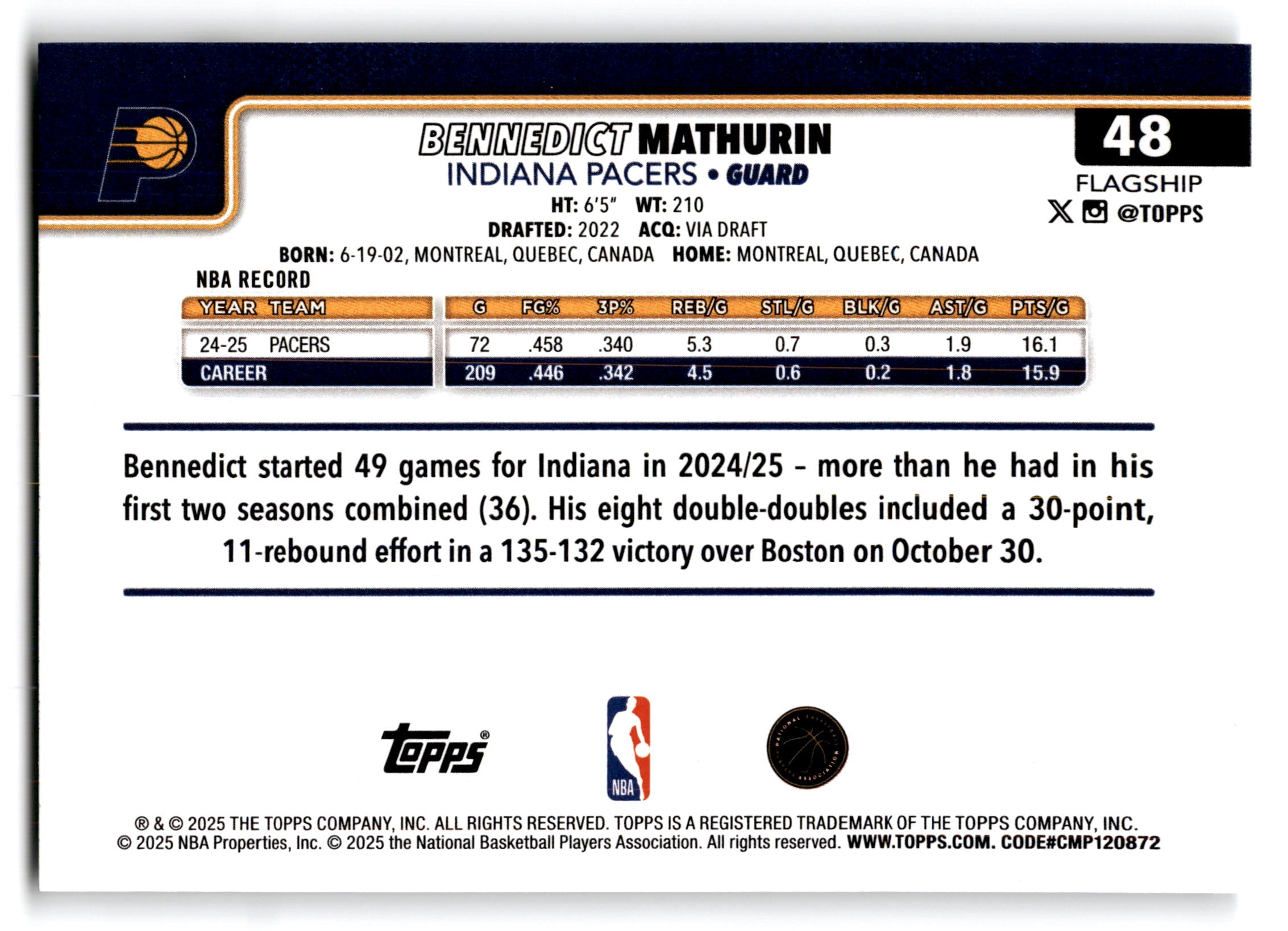 2025 Topps Flagship Bennedict Mathurin #48
