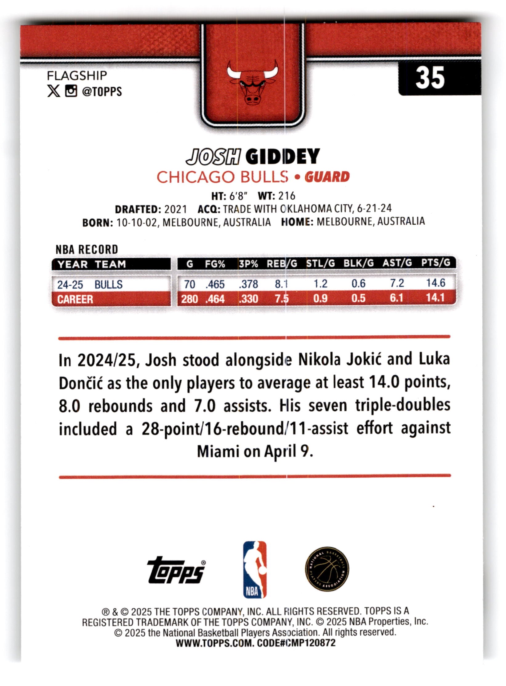 2025 Topps Flagship Josh Giddey #35