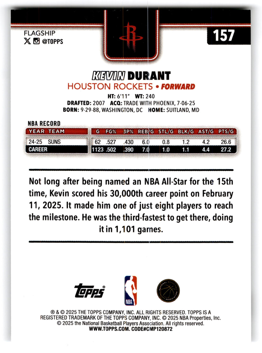 2025 Topps Flagship Kevin Durant #157
