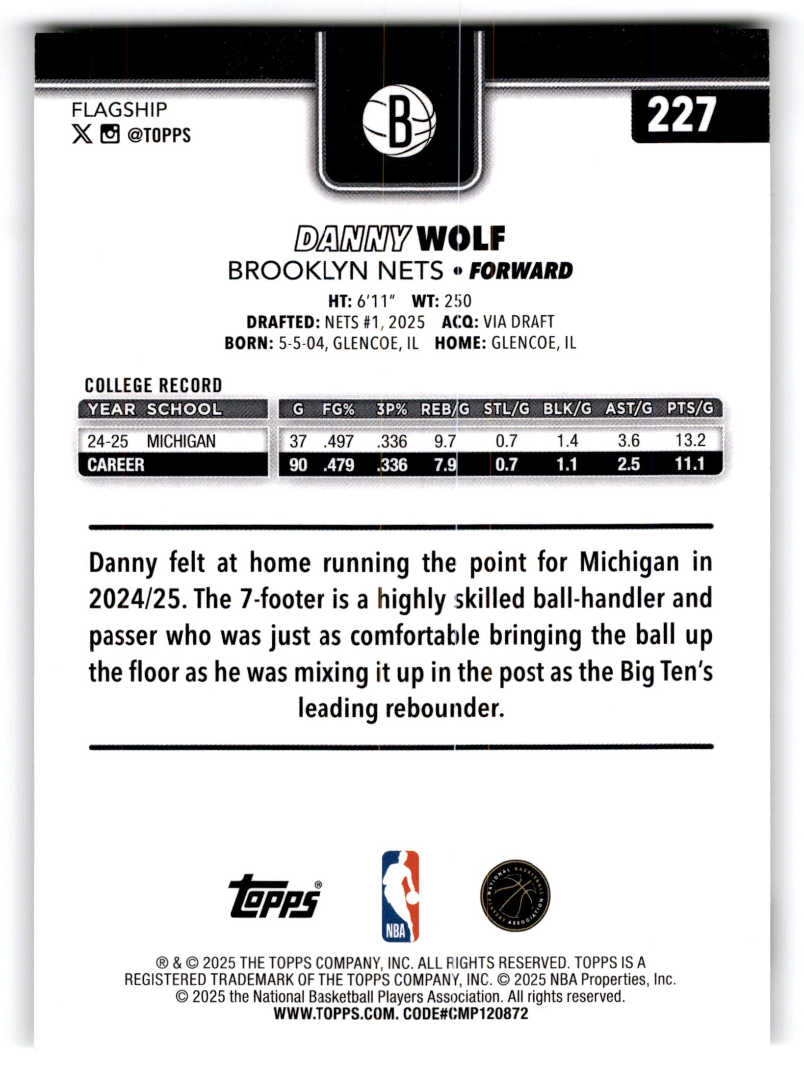 2025 Topps Flagship Danny Wolf #227 RC