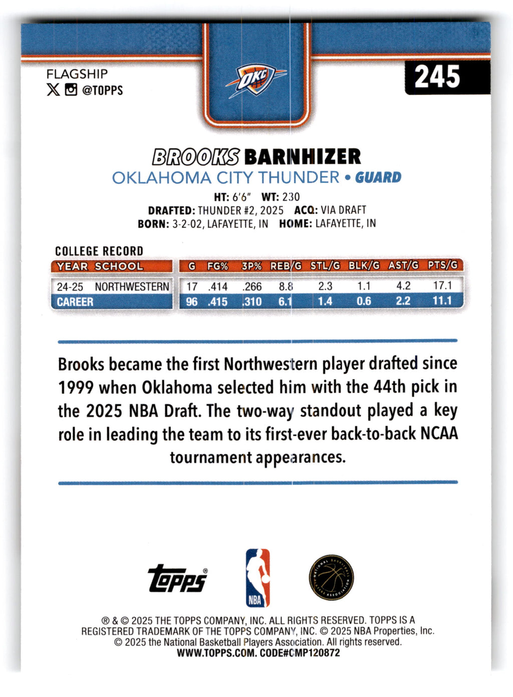 2025 Topps Flagship Brooks Barnhizer #245 RC