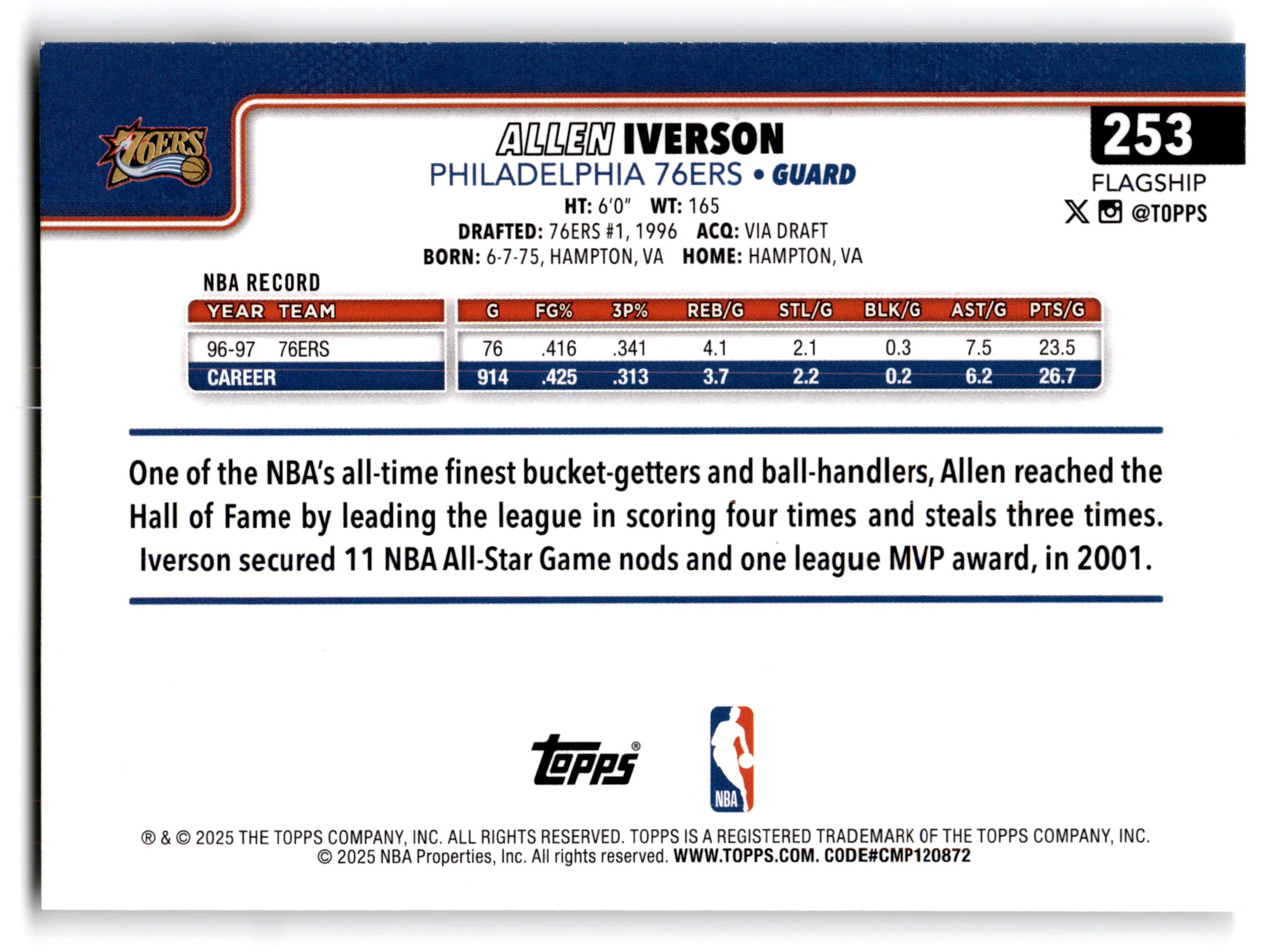 2025 Topps Flagship Allen Iverson #253