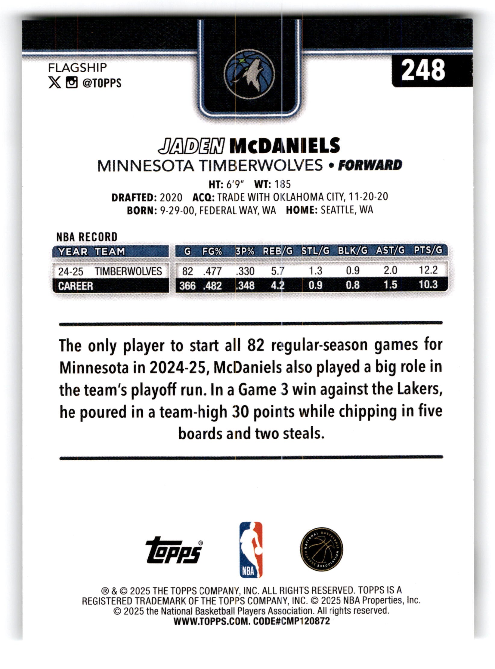 2024 Topps Flagship Jaden McDaniels #248