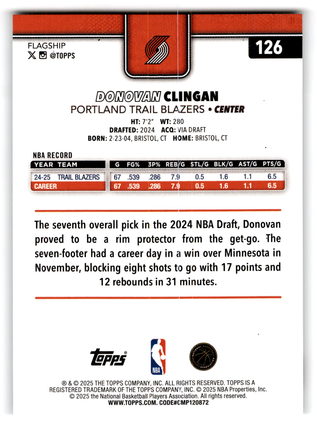 2025 Topps Flagship Basketball Donovan Clingan #126