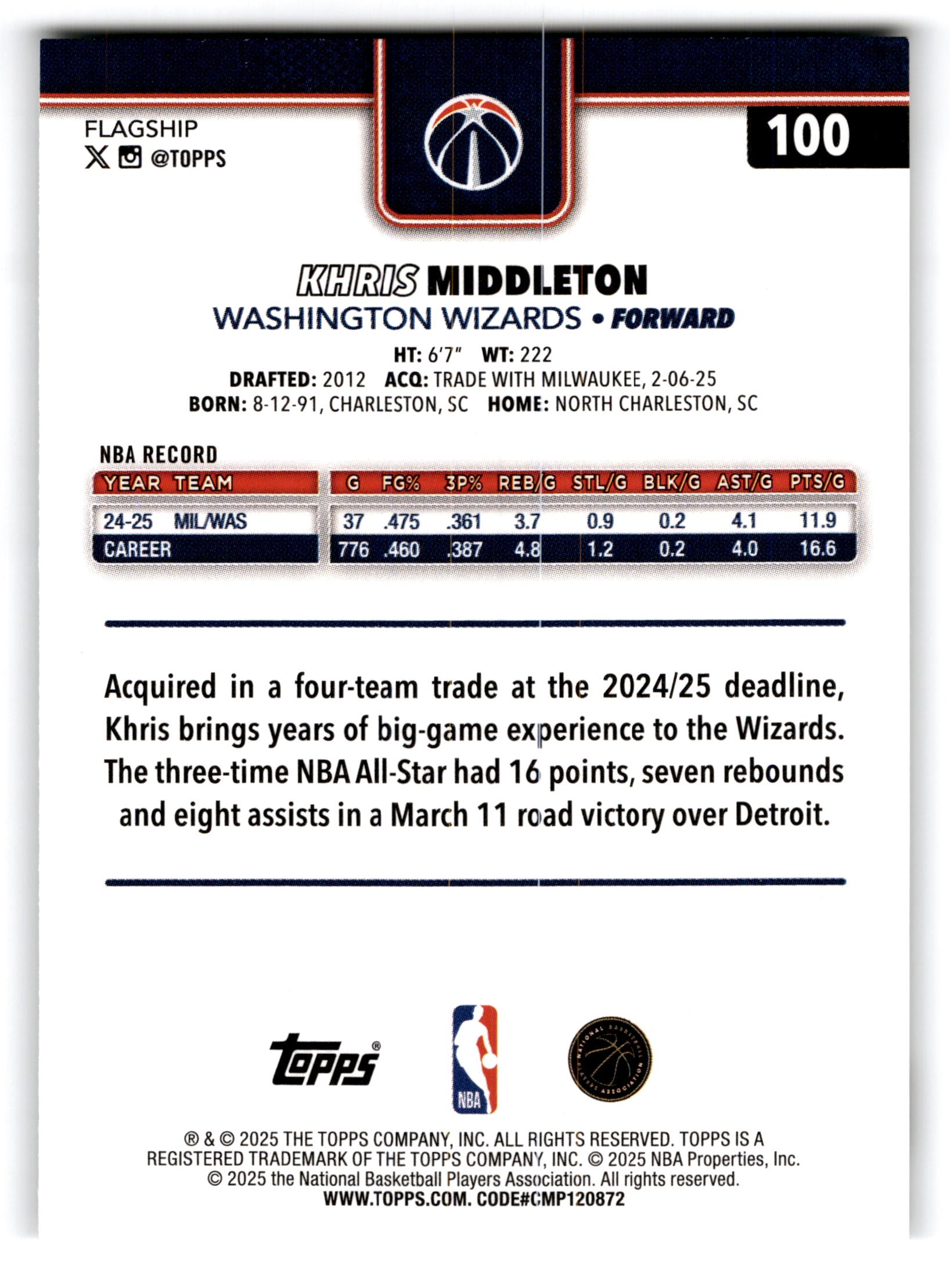 2025 Topps Flagship Khris Middleton #100