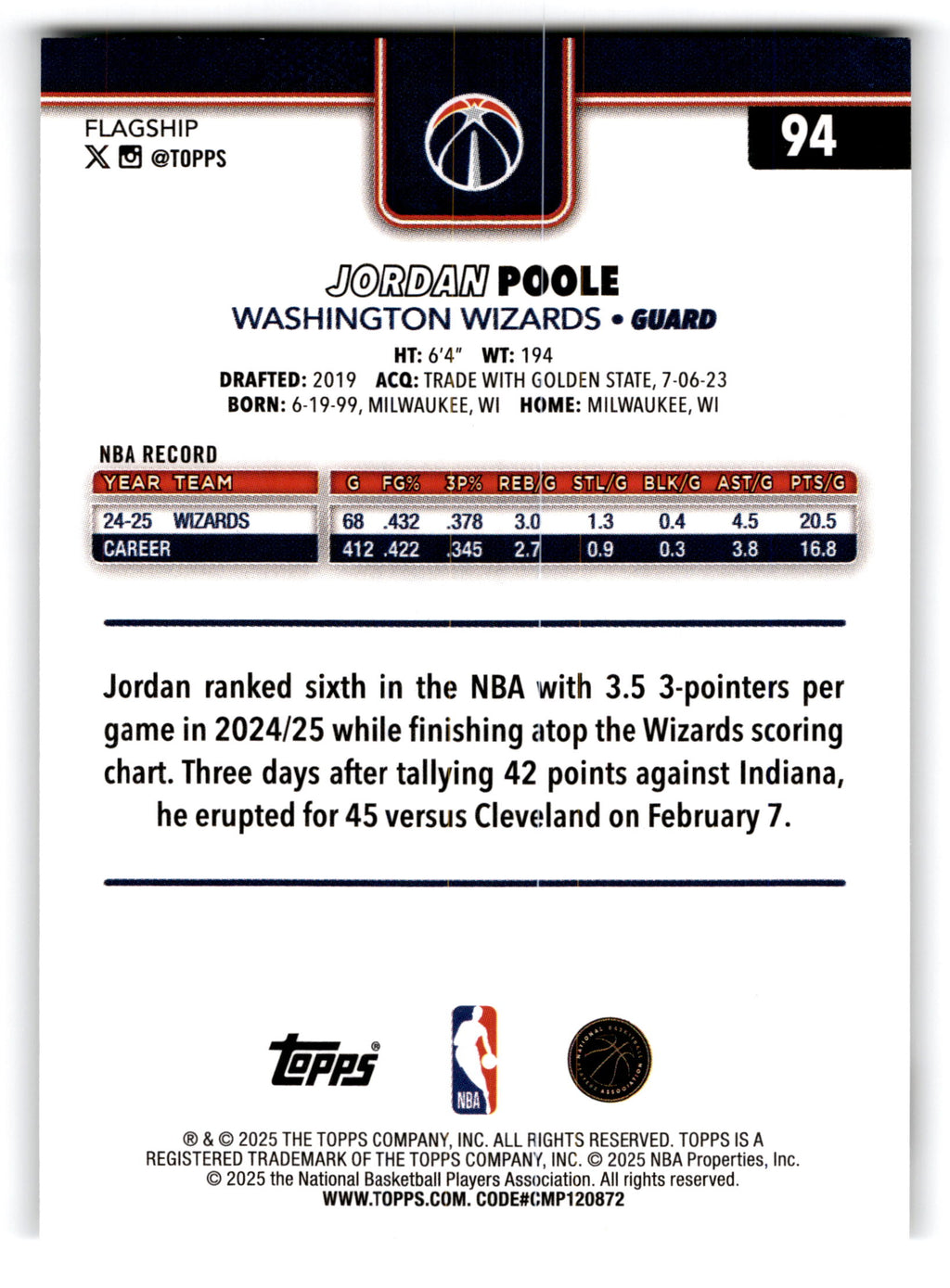 2025 Topps Basketball Jordan Poole #94
