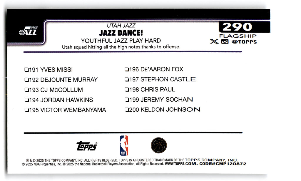 2025 Topps Flagship Utah Jazz #290