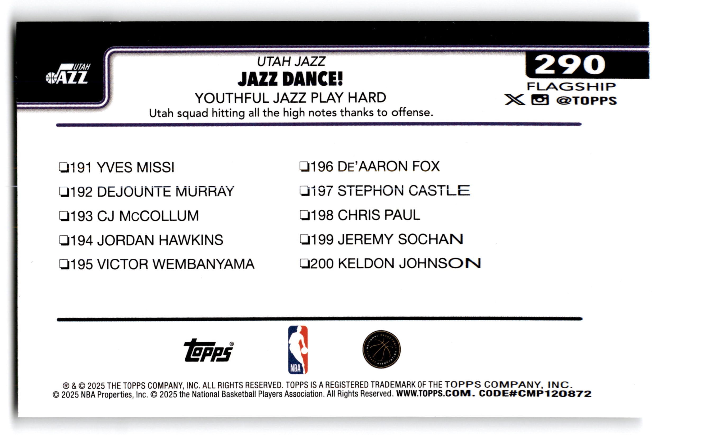 2025 Topps Flagship Utah Jazz #290
