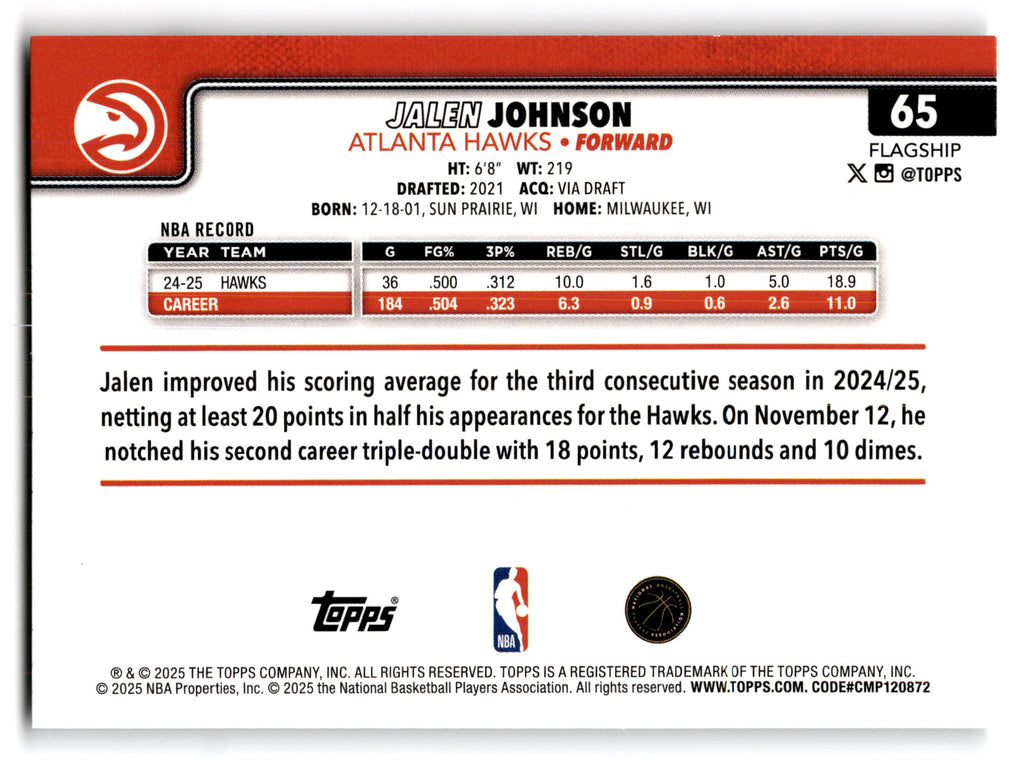 2025 Topps Flagship Jalen Johnson #65