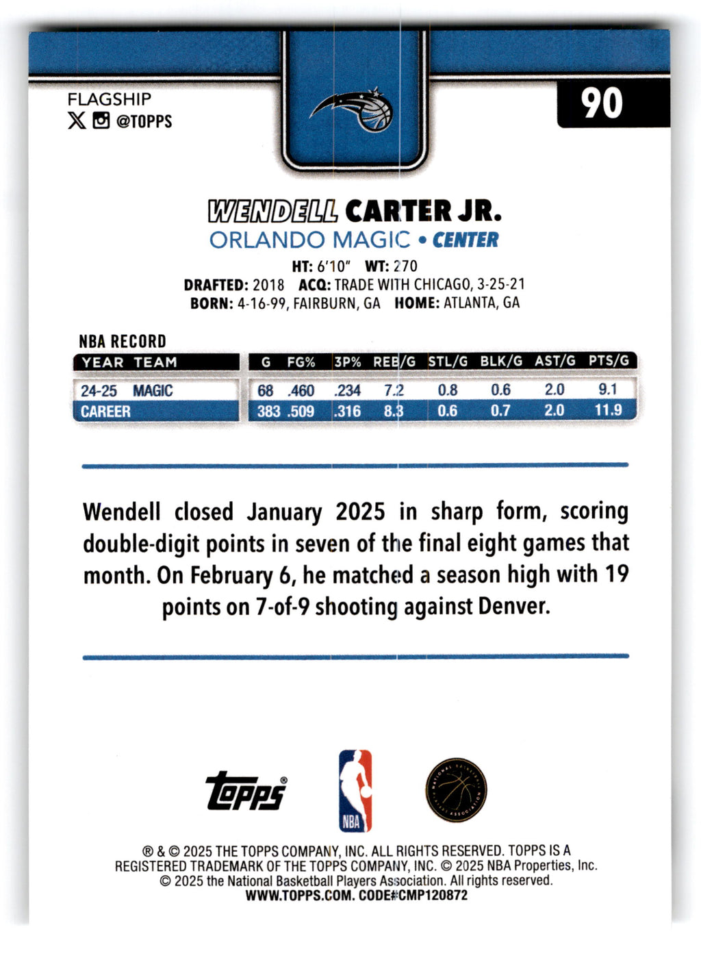 2025 Topps Basketball Wendell Carter Jr. #90
