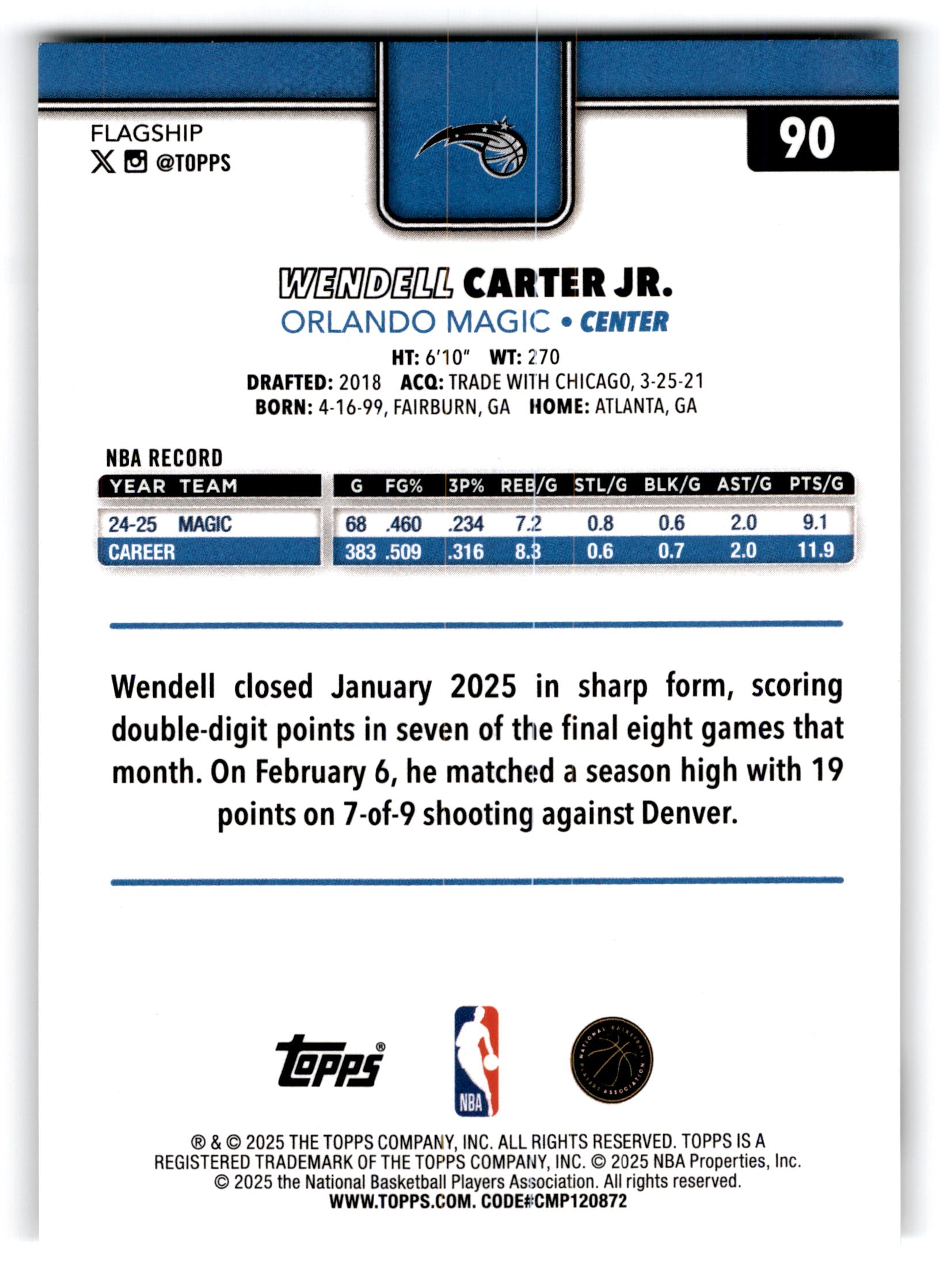 2025 Topps Basketball Wendell Carter Jr. #90