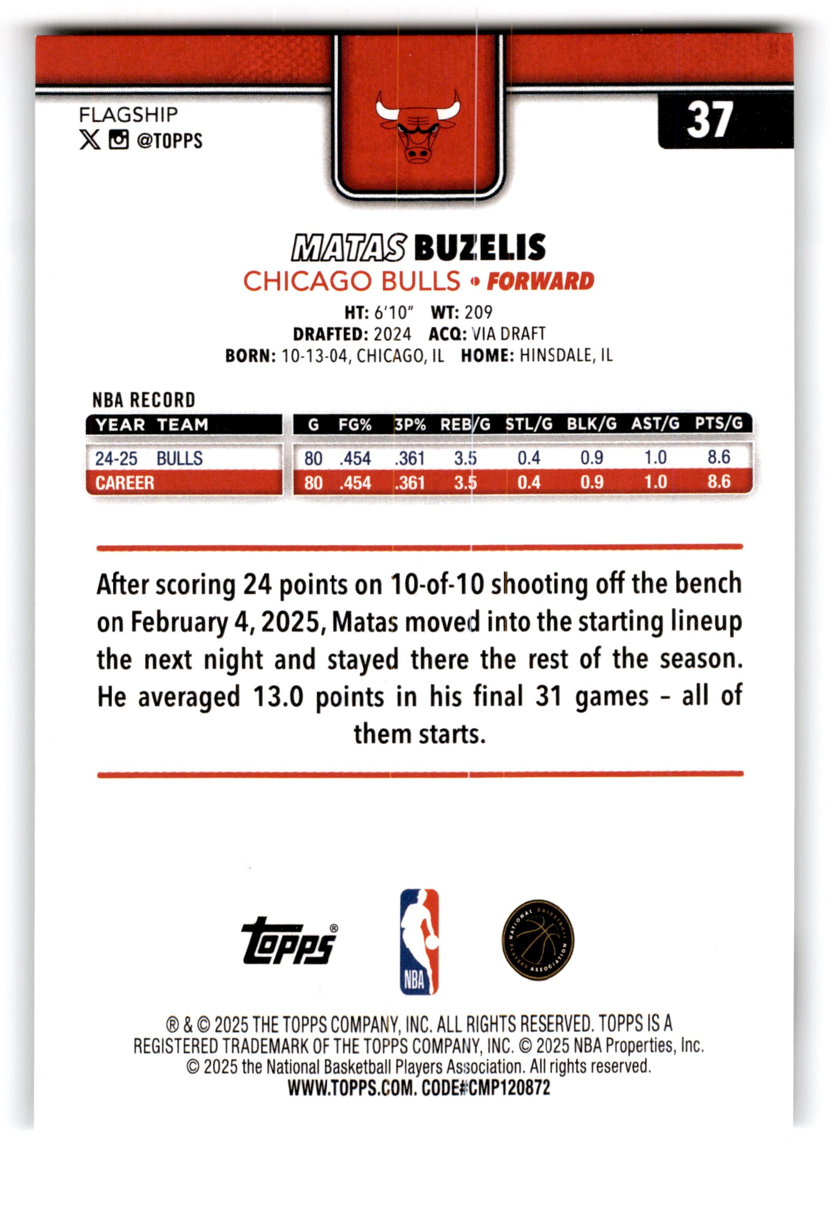 2025 Topps Flagship Matas Buzelis #37