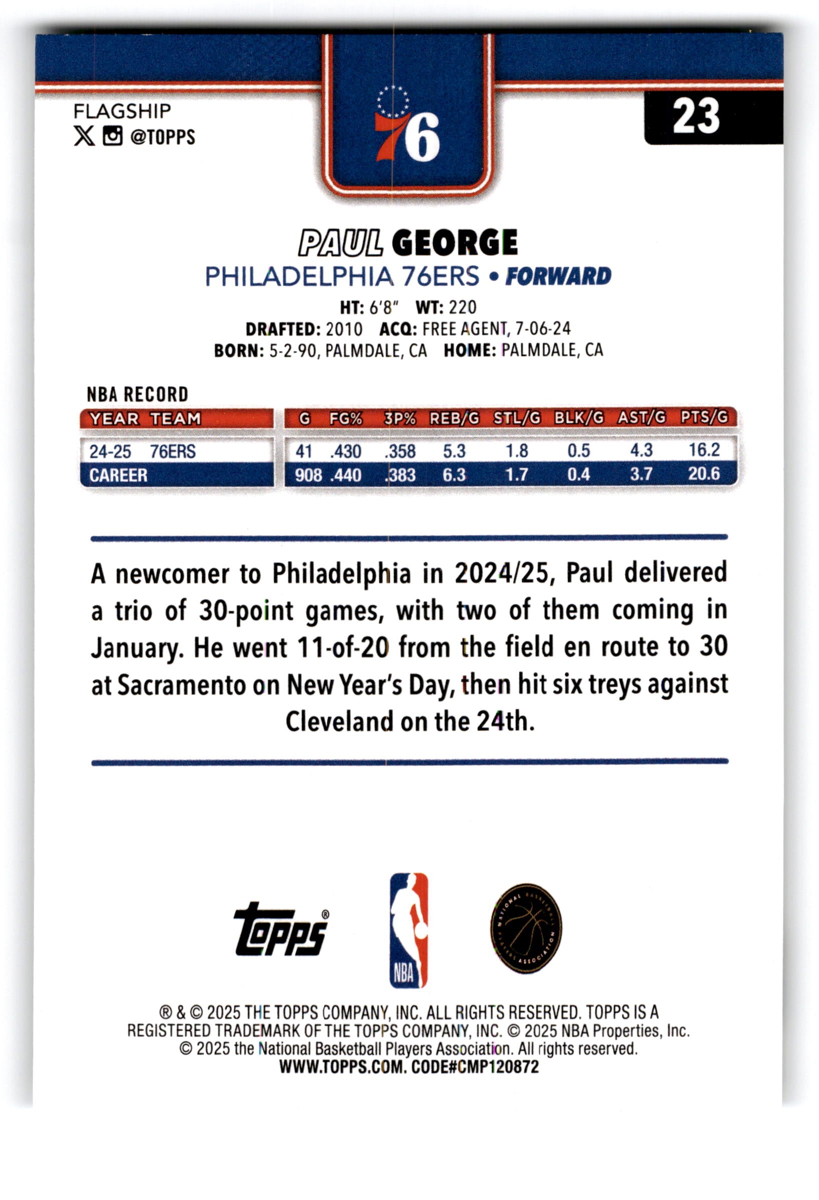 2025 Topps Flagship Paul George #23