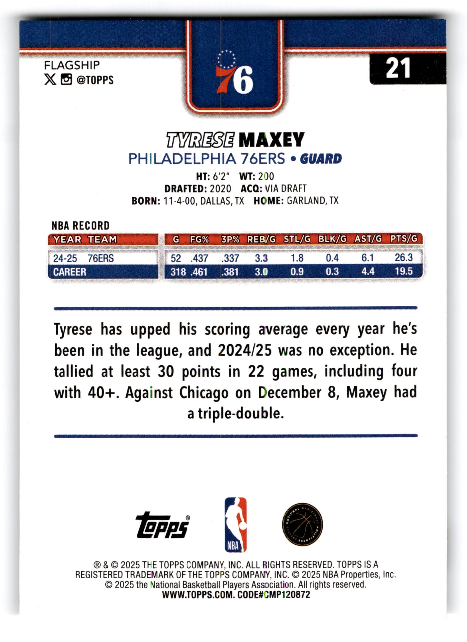 2025 Topps Flagship Tyrese Maxey #21