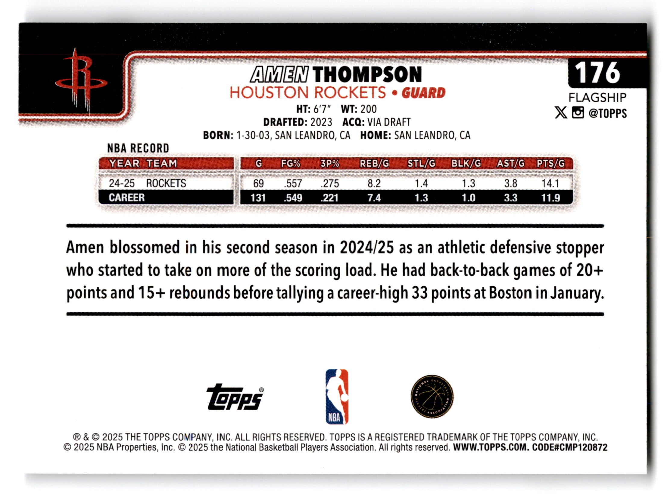 2025 Topps Flagship Amen Thompson #176