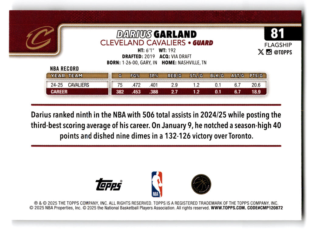 2025 Topps Flagship Darius Garland #81