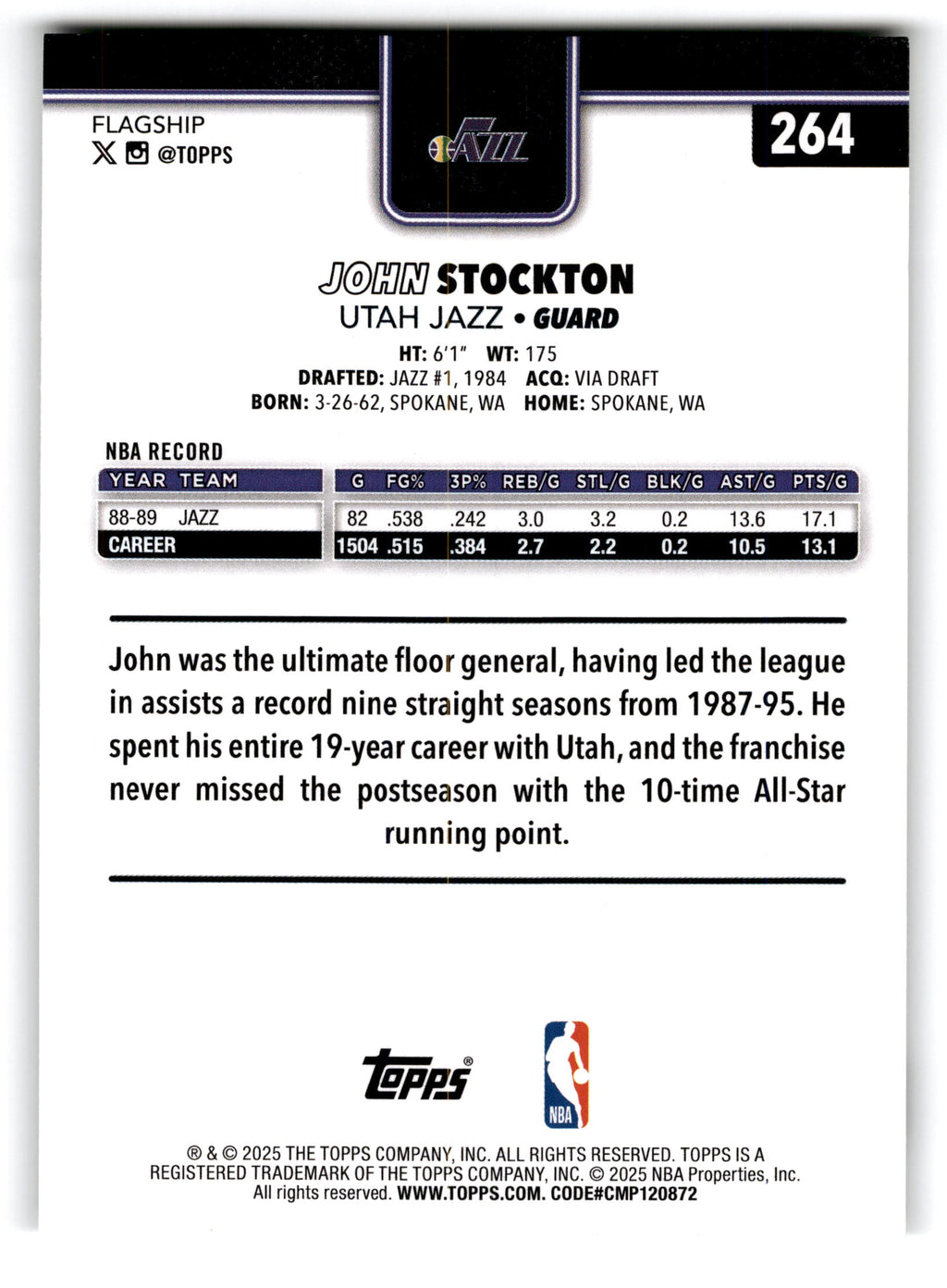 1987 Topps Flagship John Stockton #264