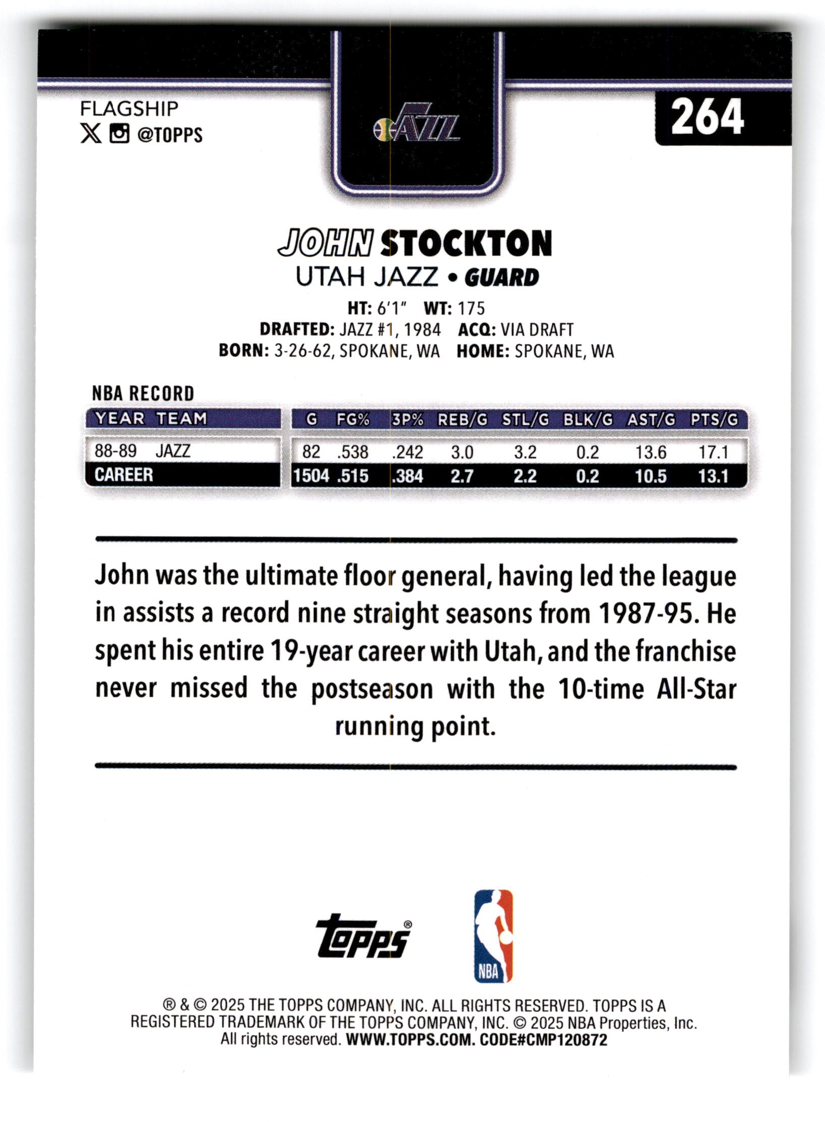 1987 Topps Flagship John Stockton #264
