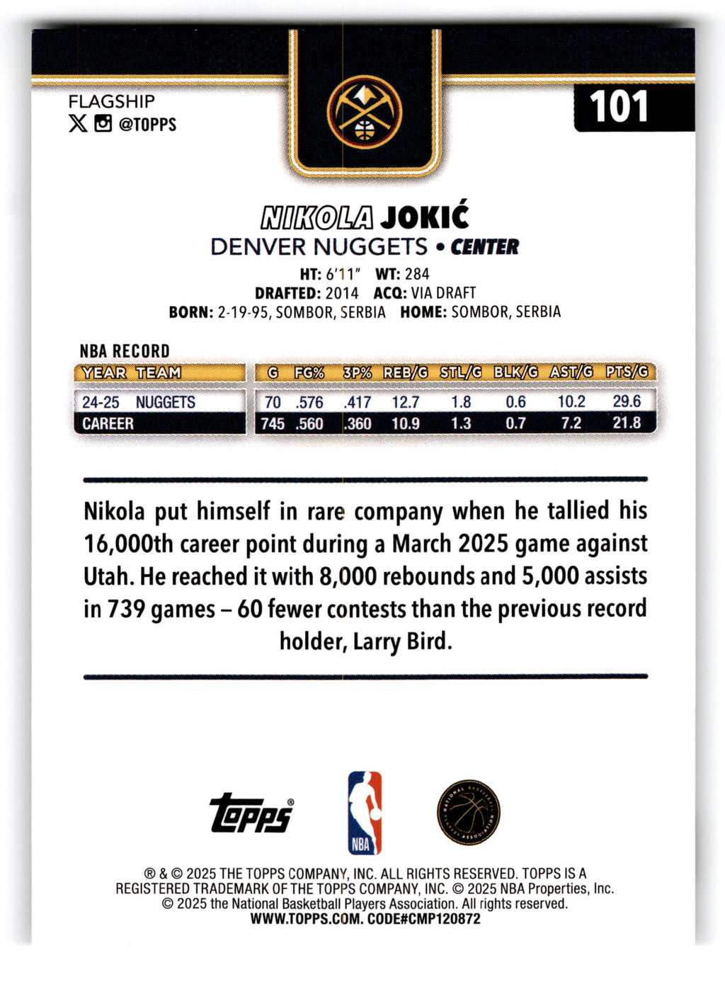 2025 Topps Flagship Nikola Jokic #101