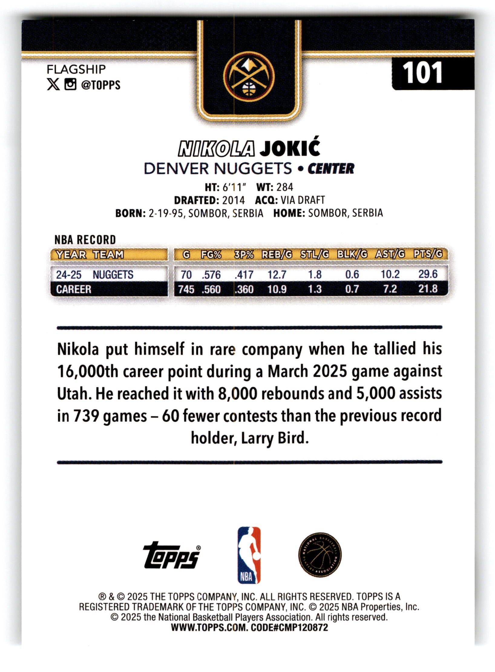2025 Topps Flagship Nikola Jokic #101