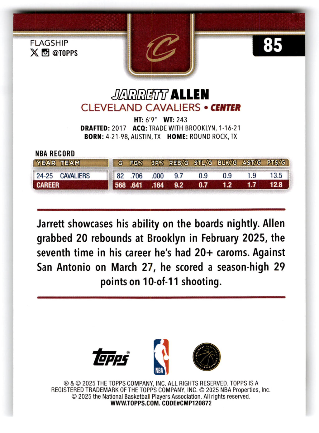 2025 Topps Flagship Jarrett Allen #85