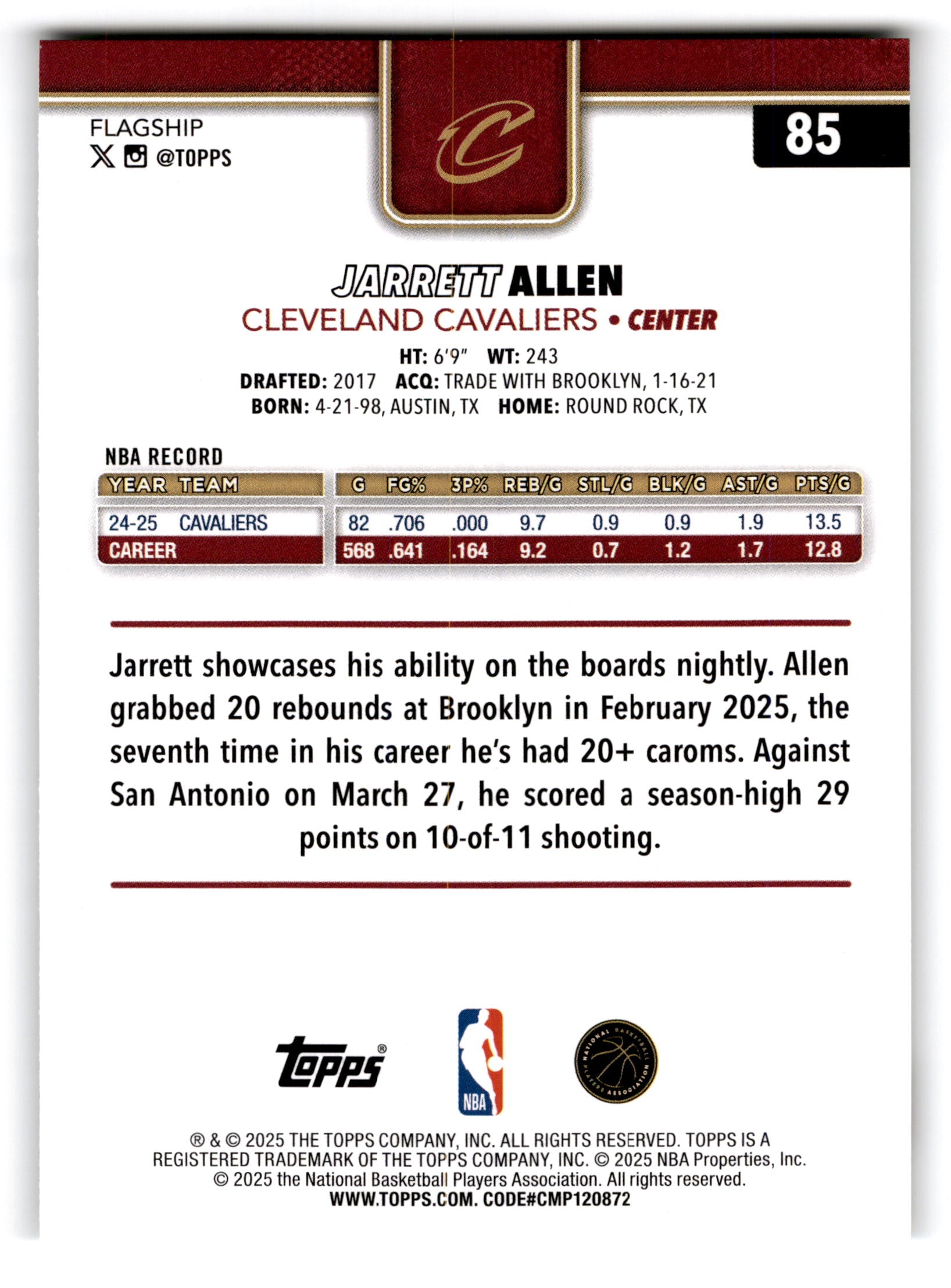 2025 Topps Flagship Jarrett Allen #85
