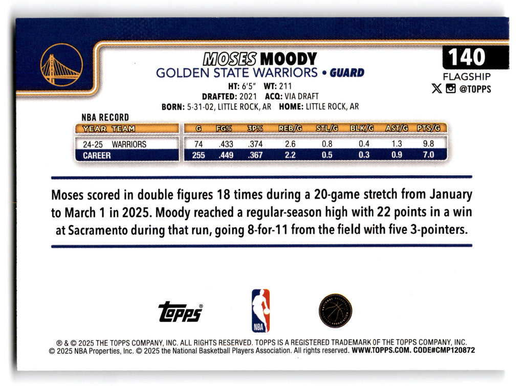 2025 Topps Flagship Moses Moody #140