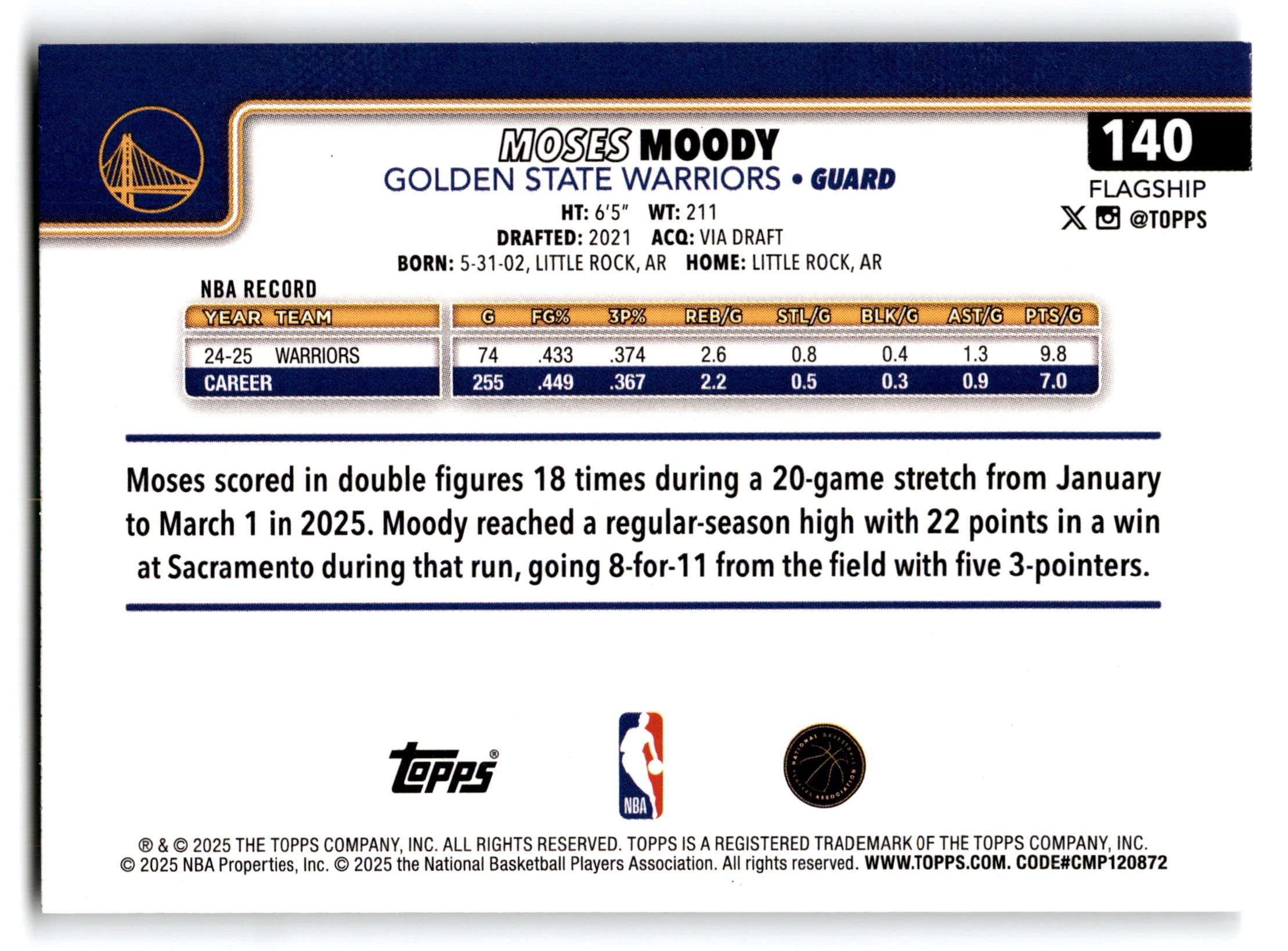 2025 Topps Flagship Moses Moody #140