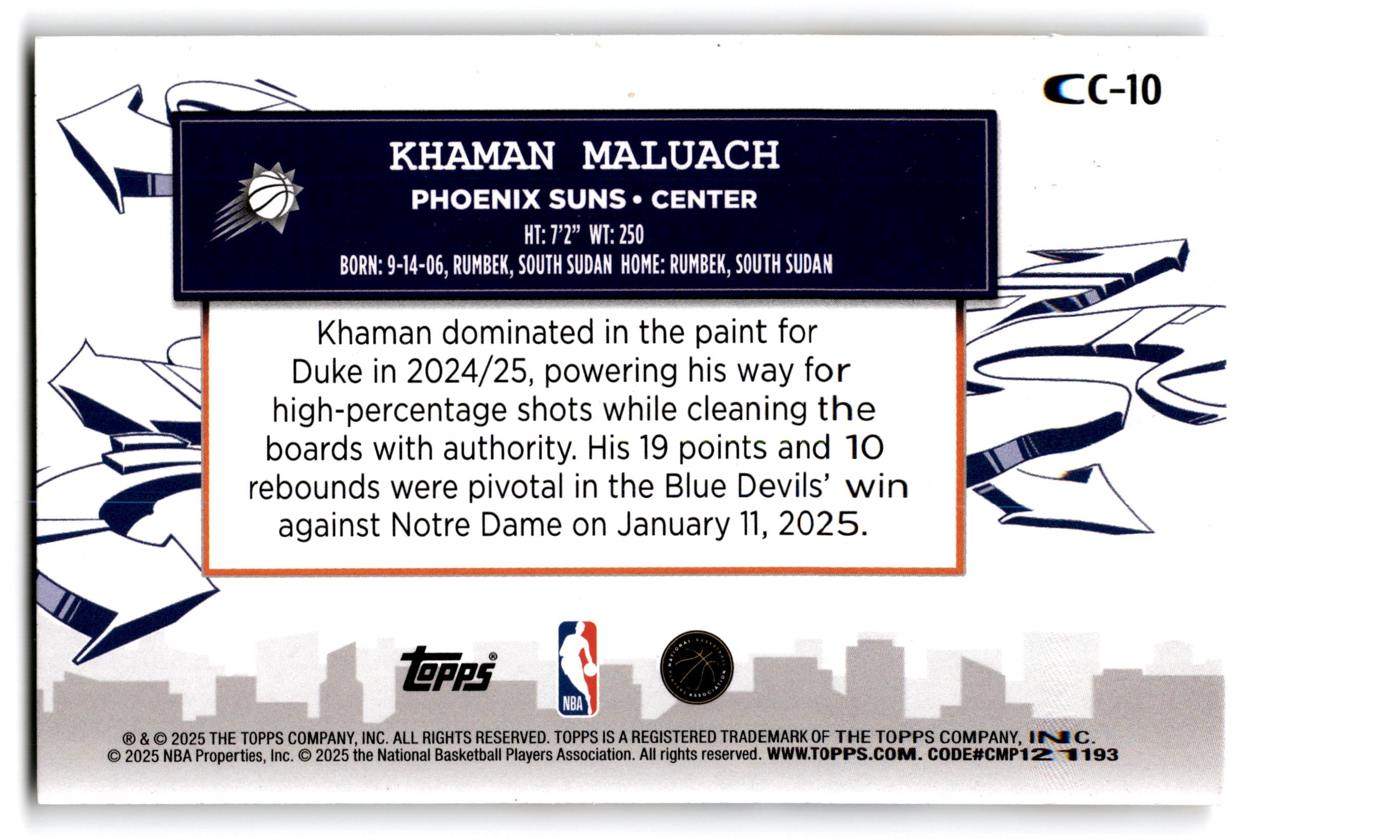2025 Topps Clutch City Prospects Khaman Maluach #CC-10 RC