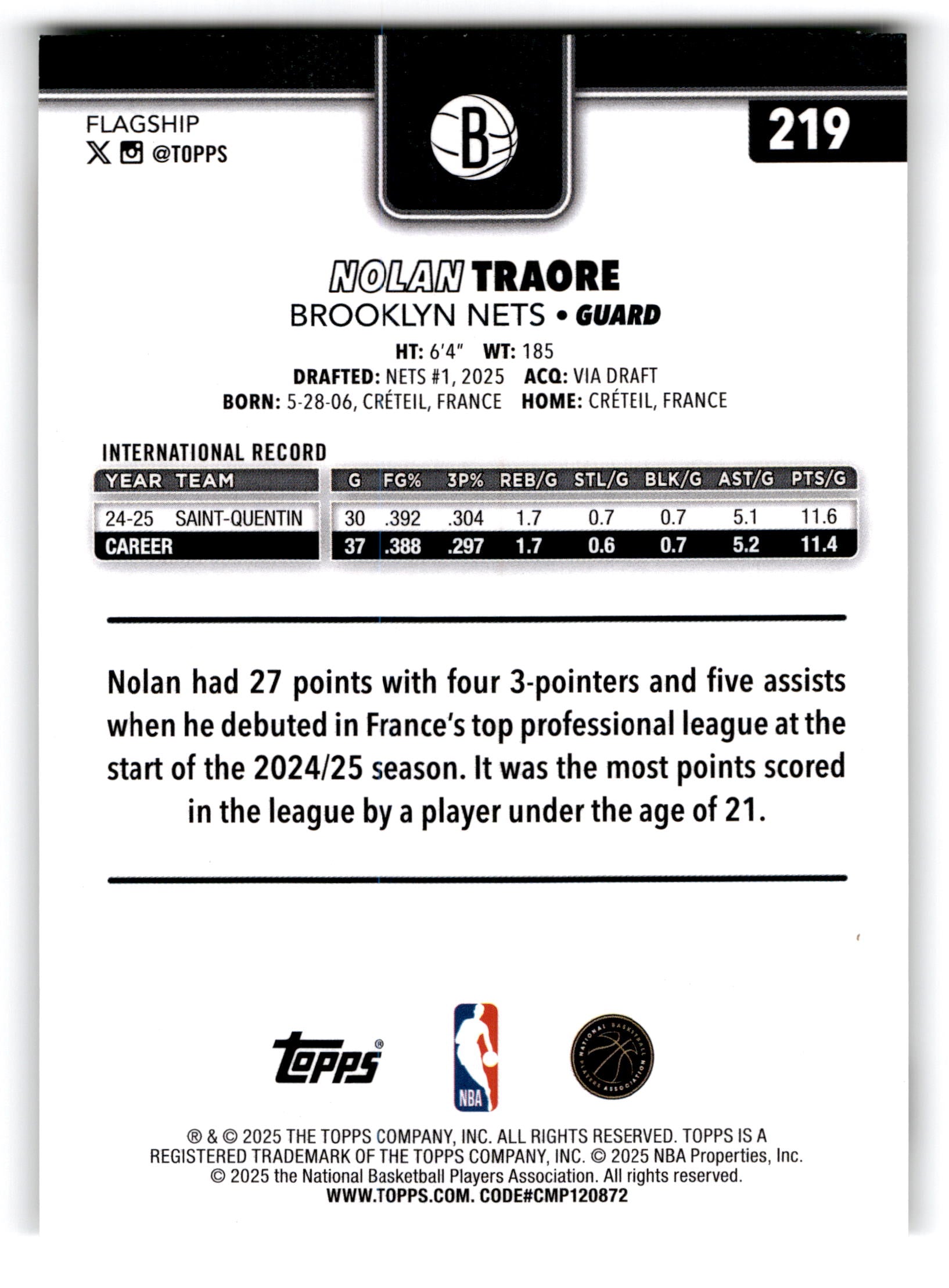 2025 Topps Flagship Nolan Traore #219 RC