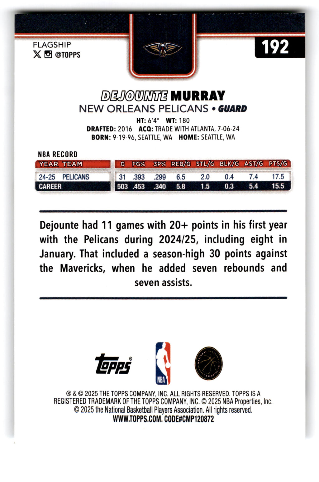 2025 Topps Flagship Dejounte Murray #192