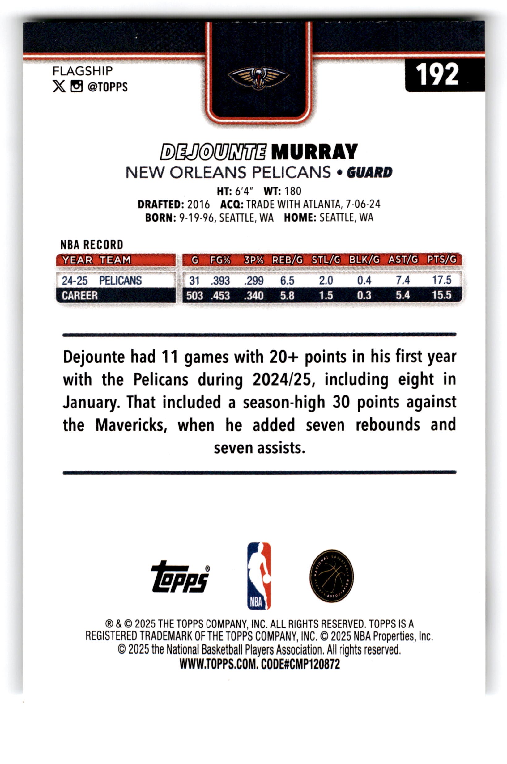 2025 Topps Flagship Dejounte Murray #192