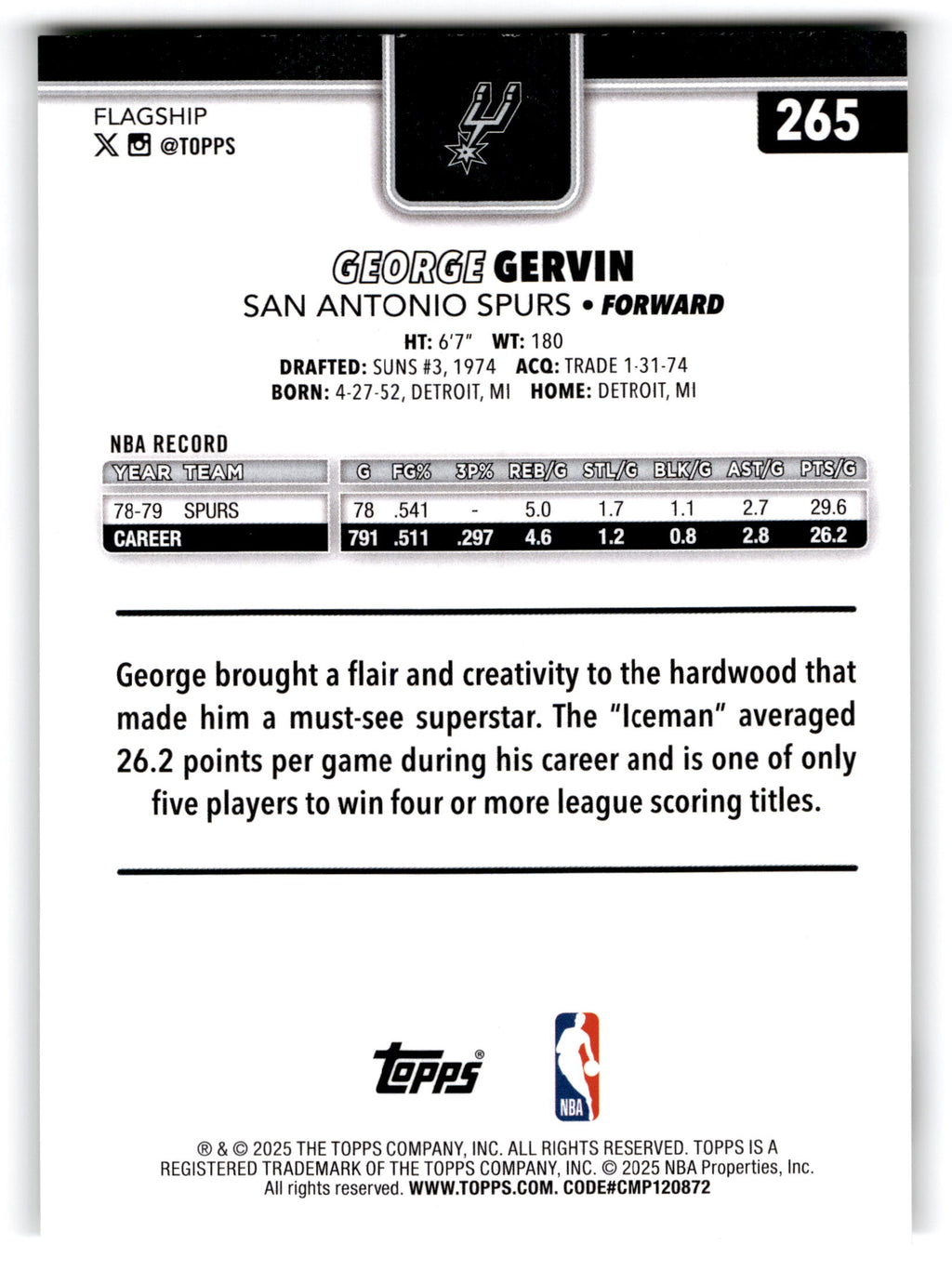2023 Topps Basketball Flagship George Gervin #265