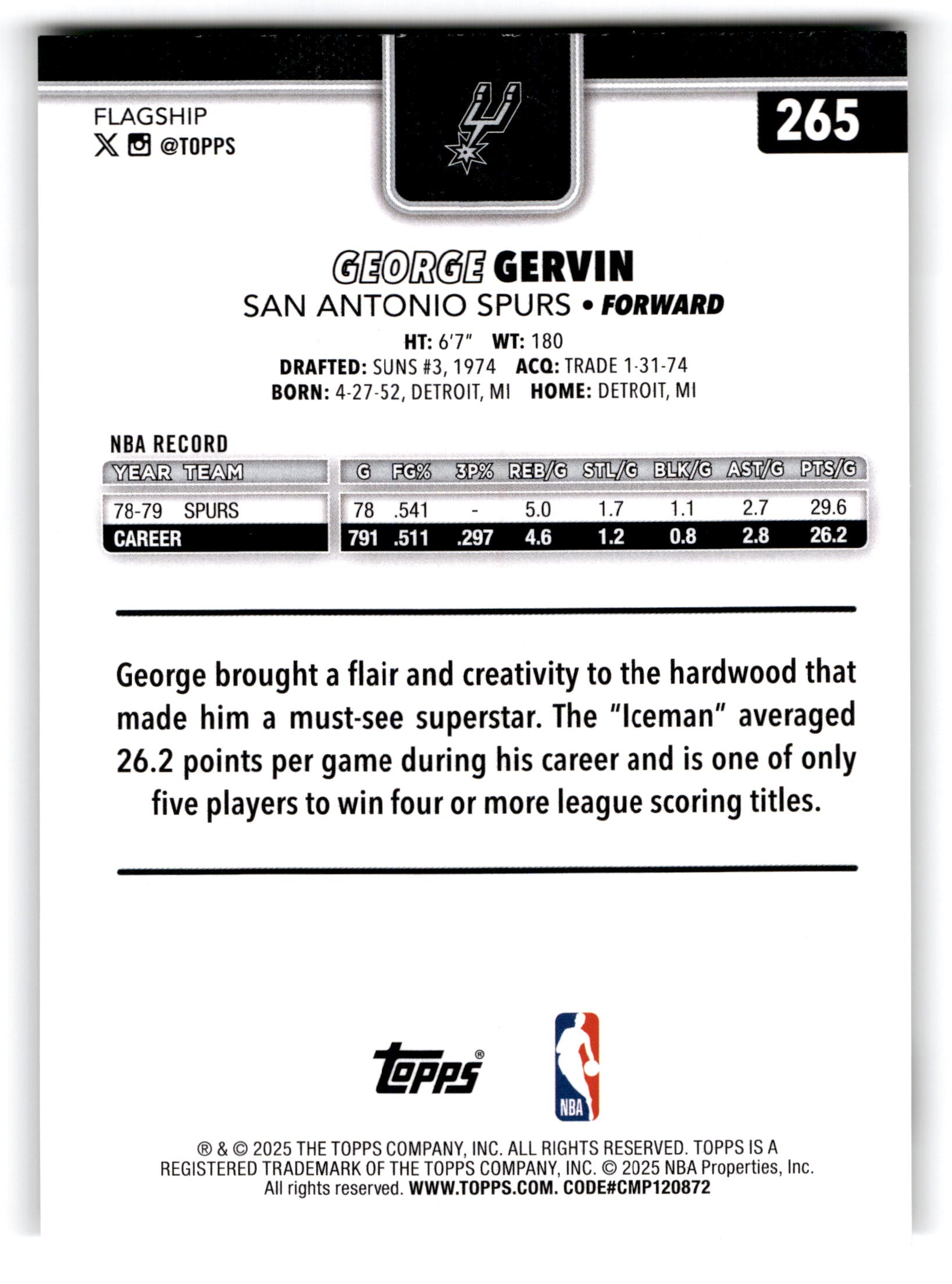 2023 Topps Basketball Flagship George Gervin #265