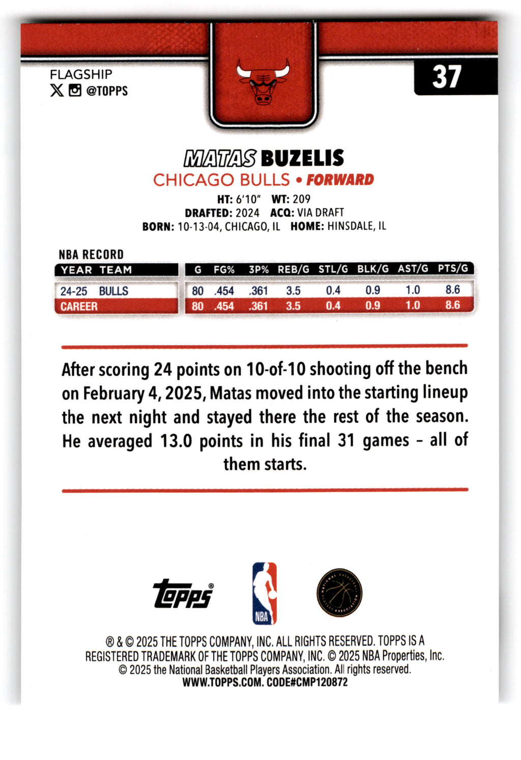 2025 Topps Matas Buzelis #37